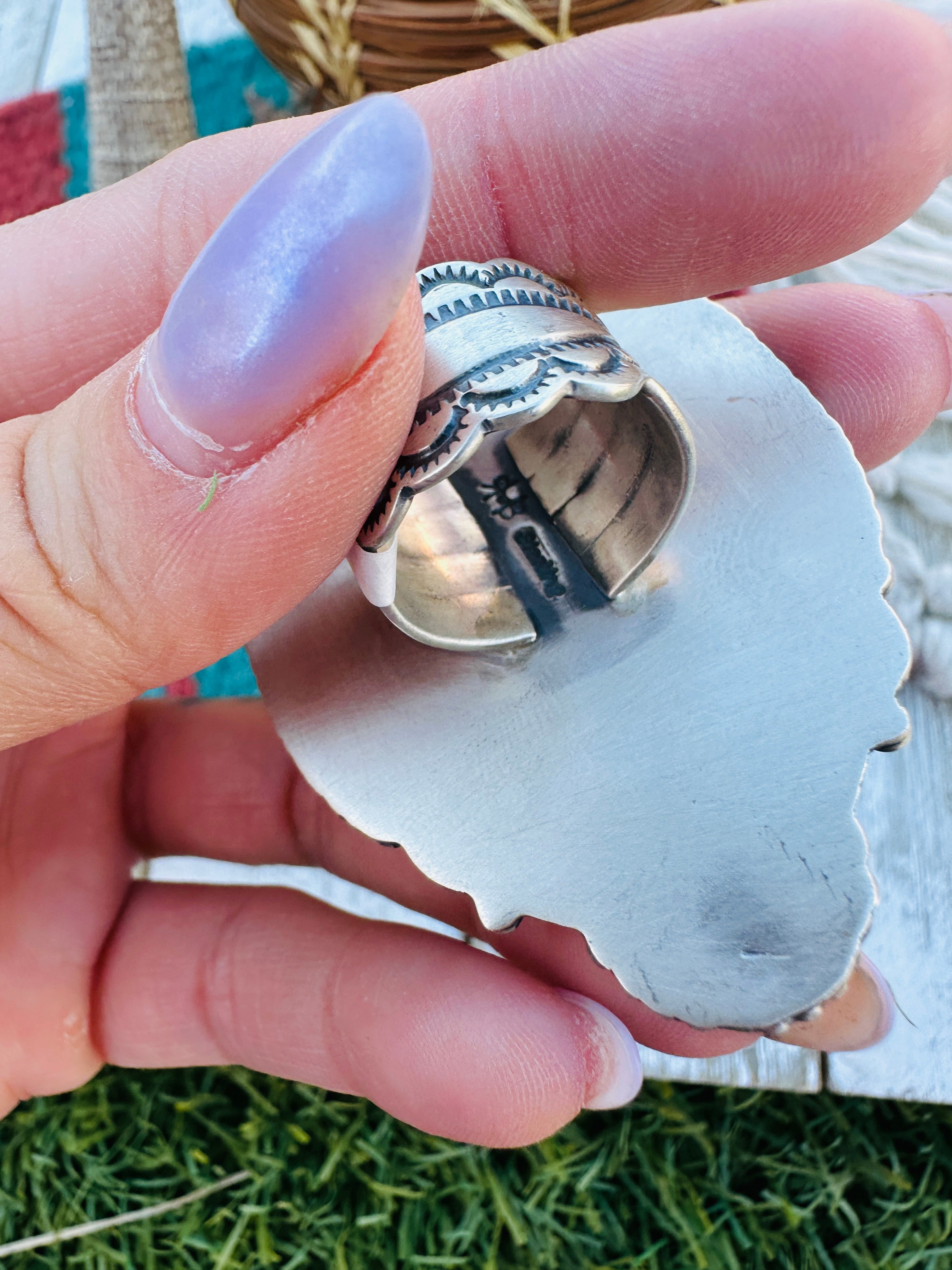 Hand Crafted Blackjack Turquoise & Sterling Silver Ring Size 6