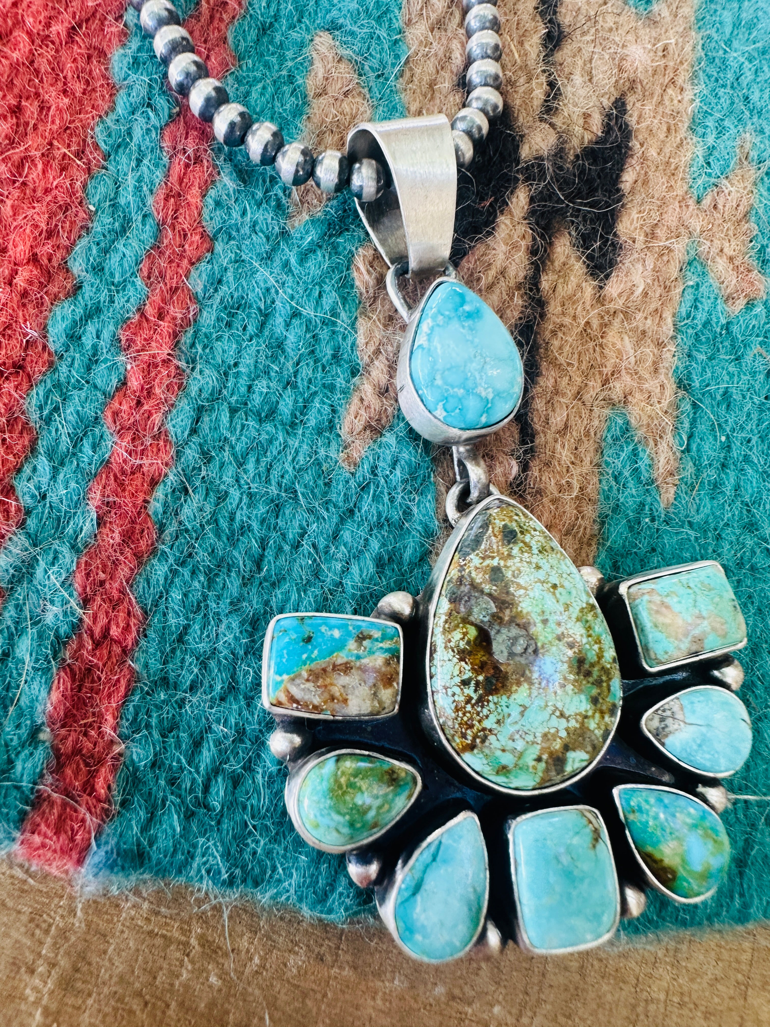 Handcrafted Sterling Silver & Turquoise Cluster Pendant by Kathleen Livingston