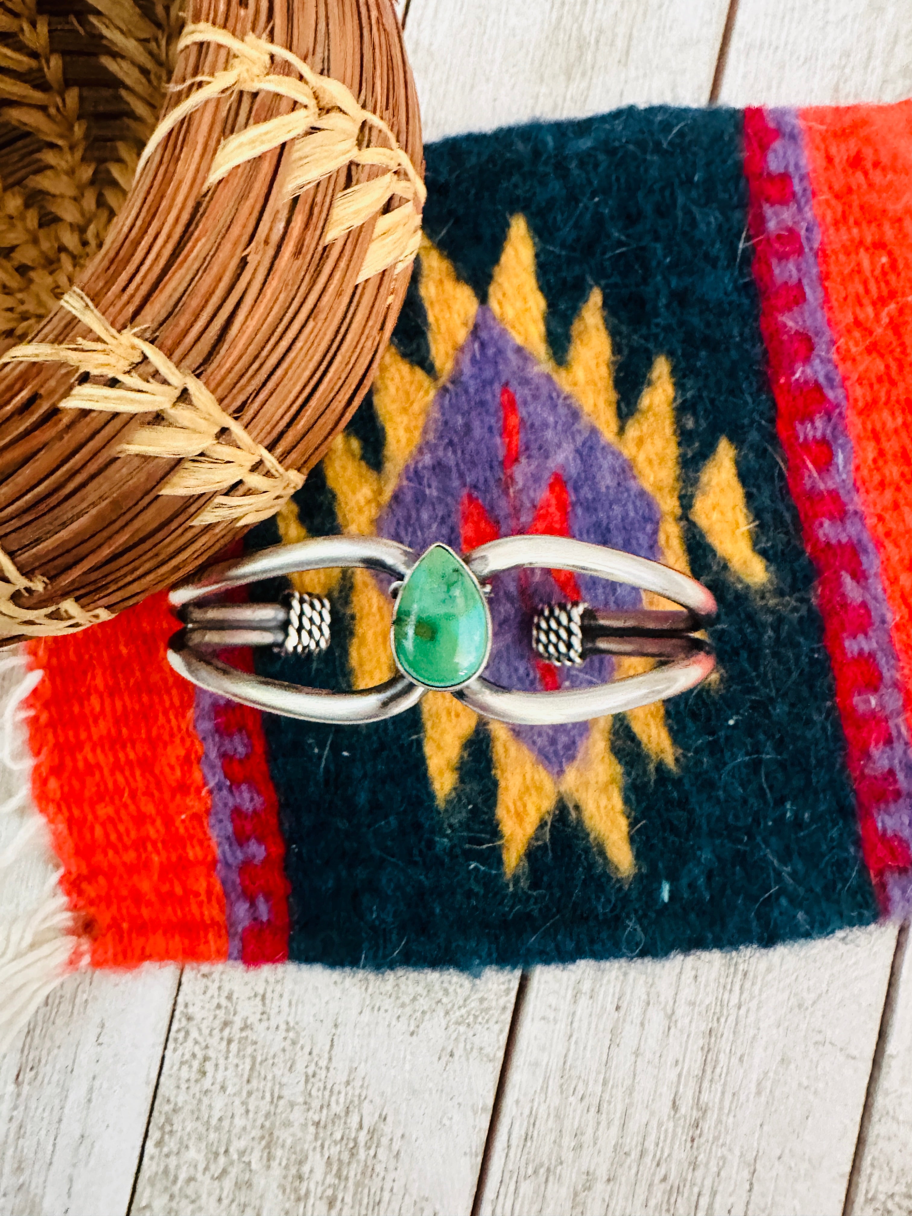 Navajo Sonoran Gold Turquoise & Sterling Silver Cuff Bracelet