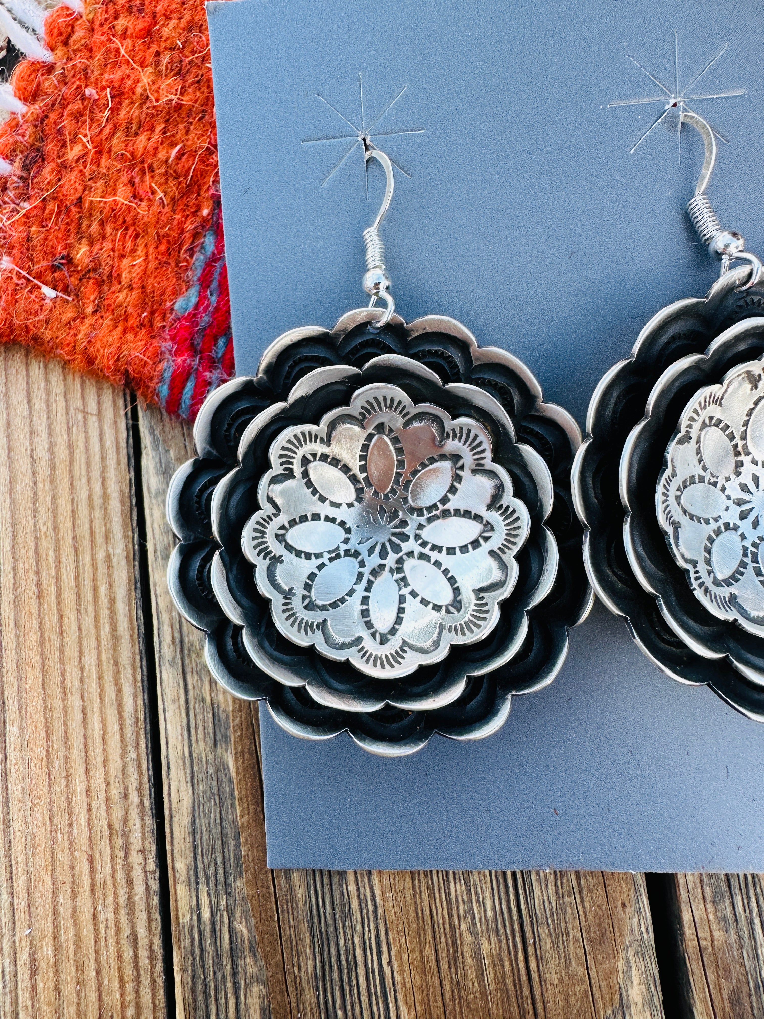 Handcrafted Sterling Silver Concho Dangle Earrings by Leander Tahe