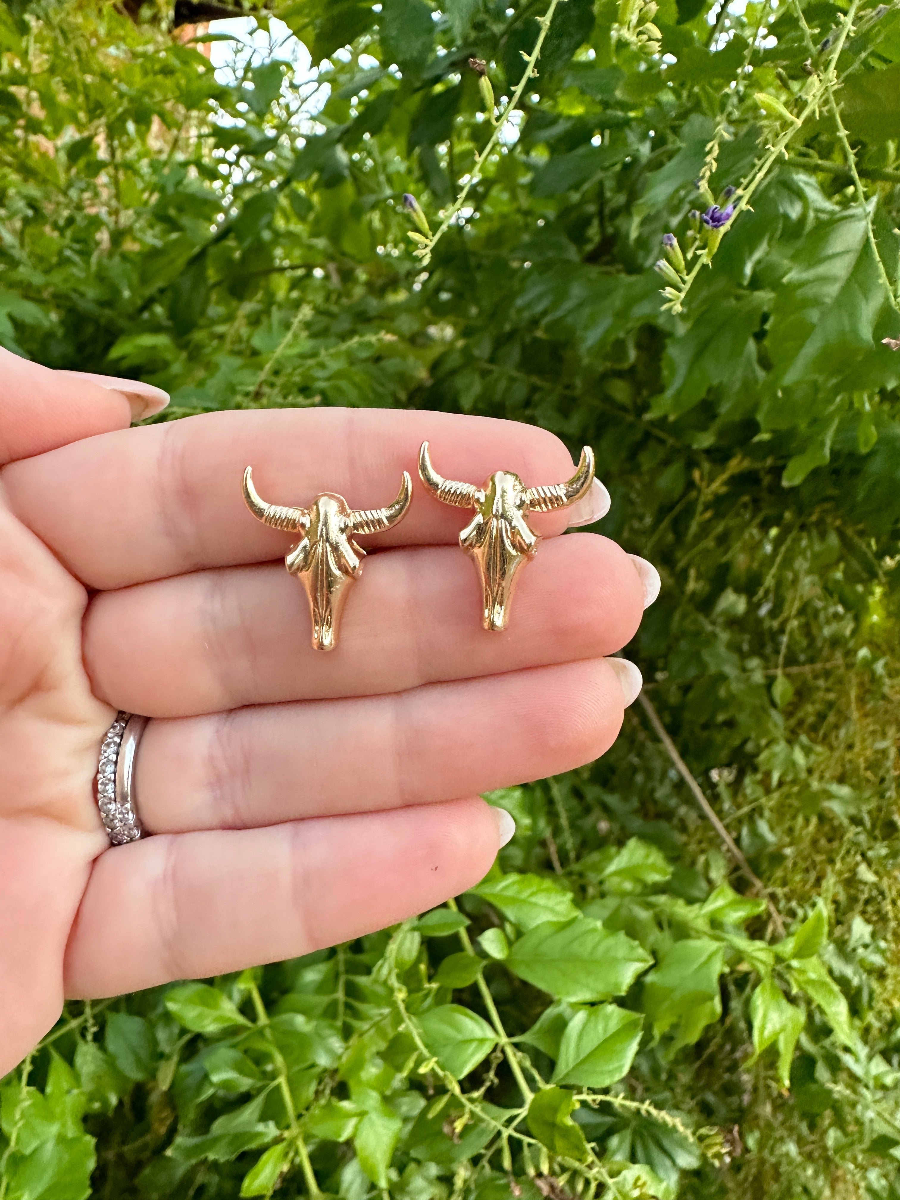 “The Golden Collection” Handmade 14k Gold Plated Bullhead Stud Earring