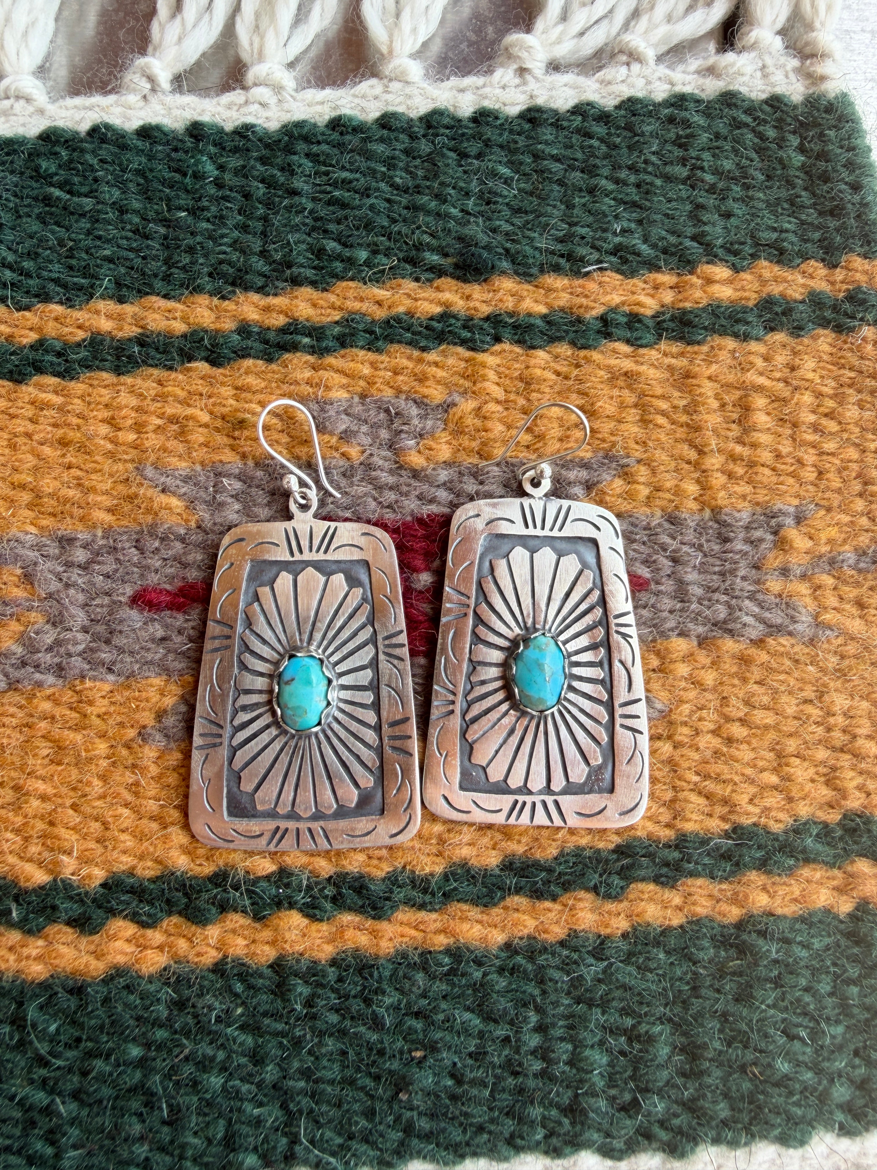 Handmade Turquoise & Sterling Silver Concho Dangle Earrings
