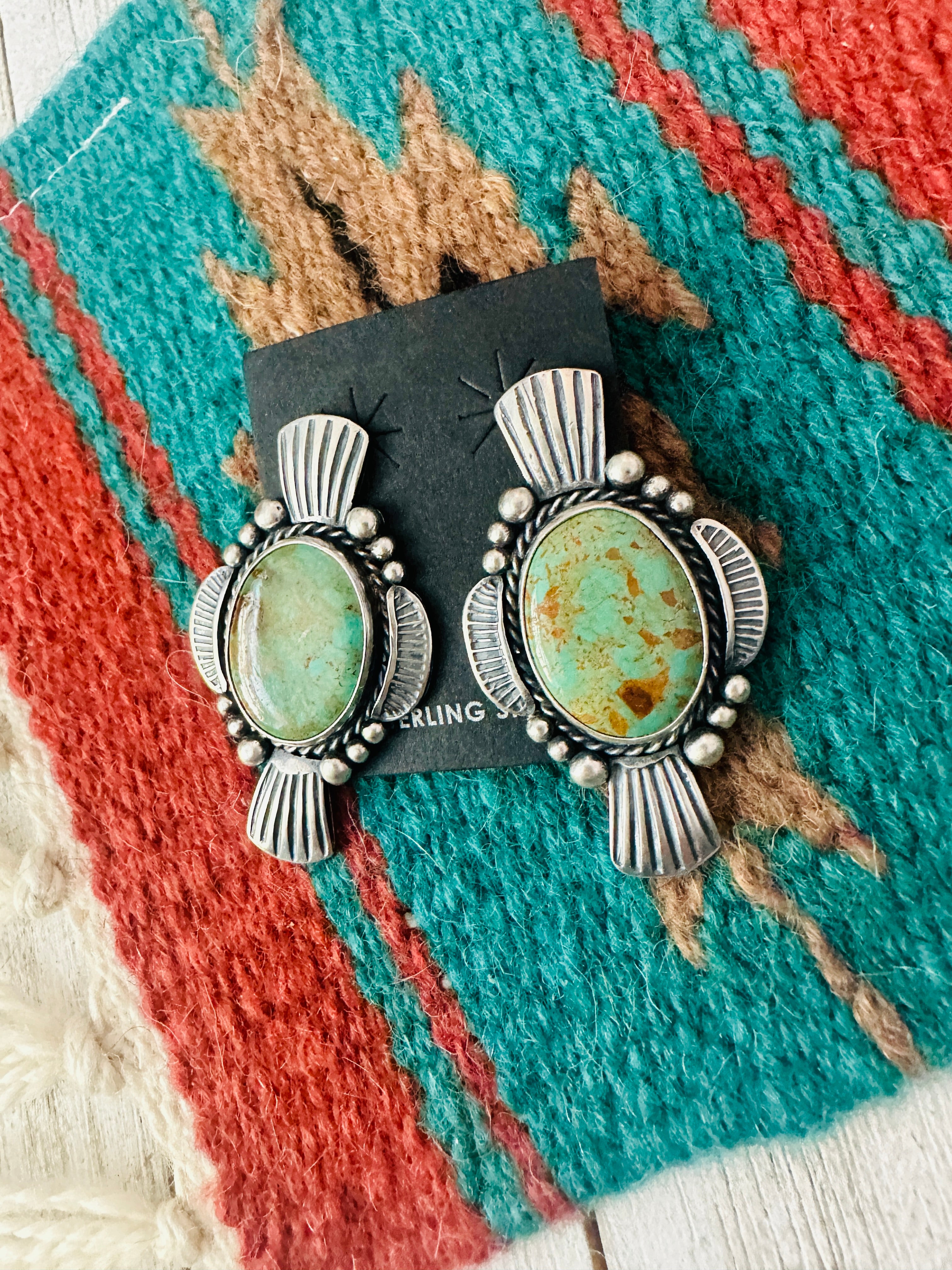 Navajo Royston Turquoise & Sterling Silver Post Earrings