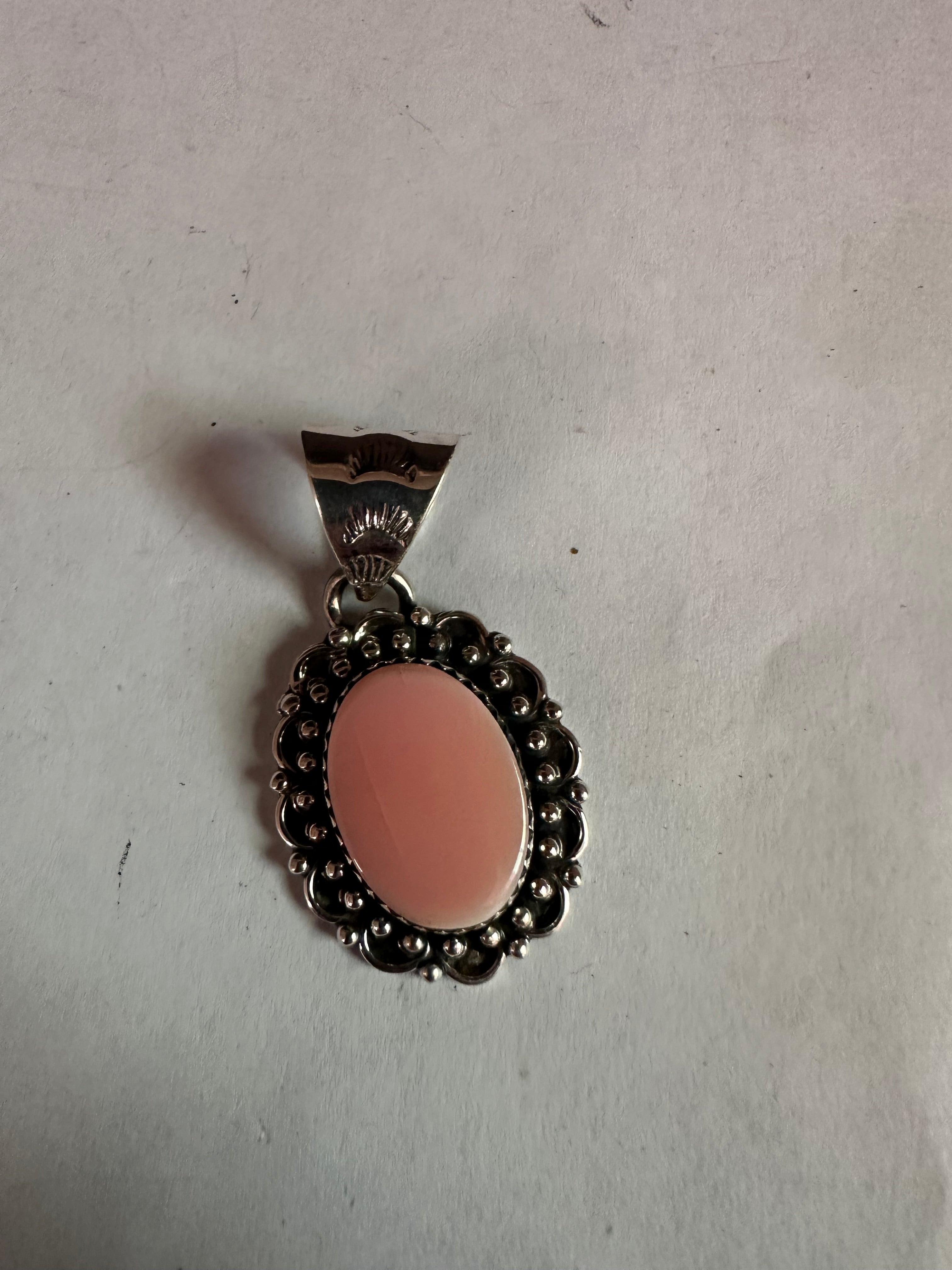 Handmade Pink Conch & Sterling Silver Pendant