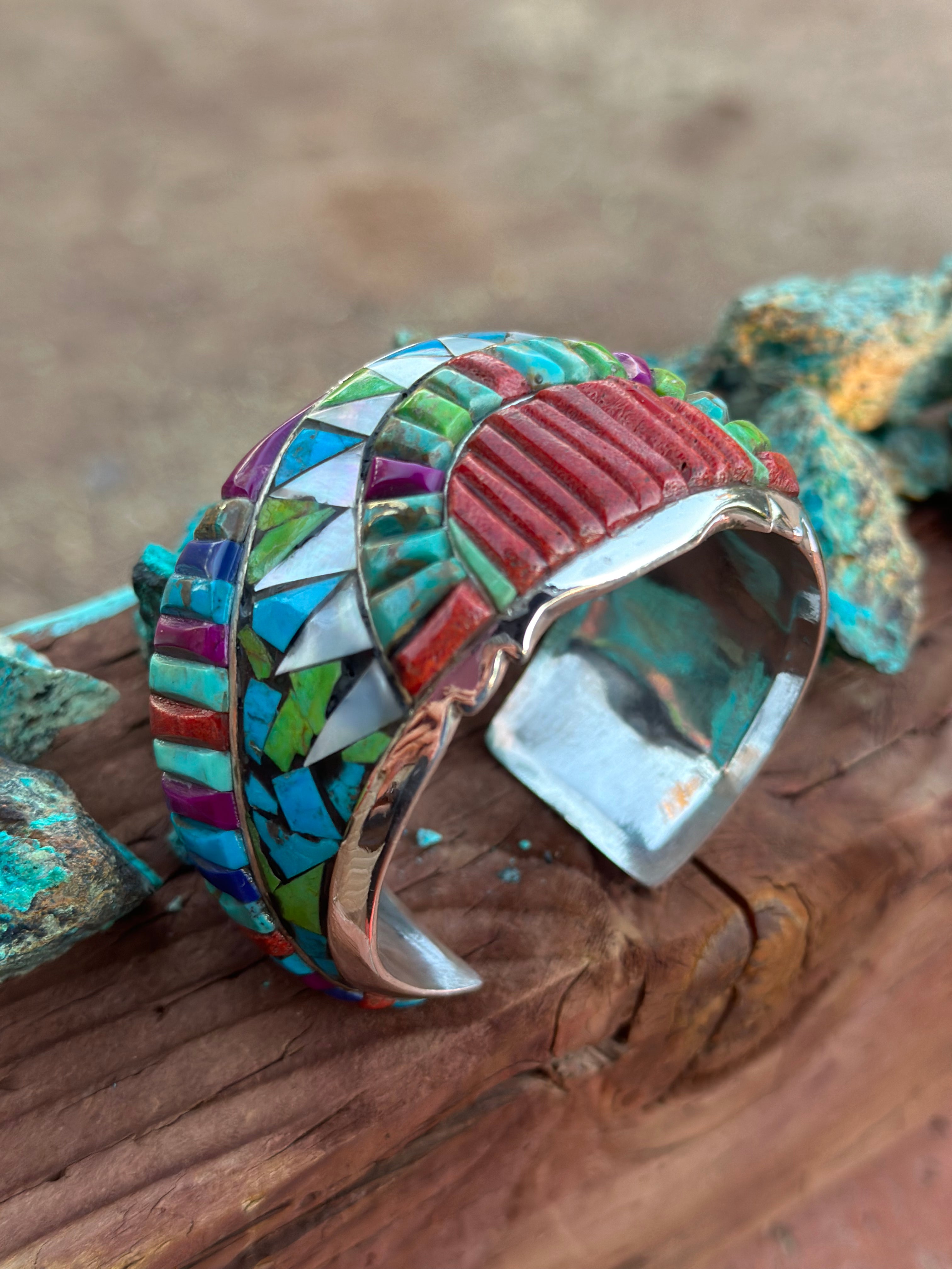 Handmade Sterling Silver Multi Stone Southwest Inlay Cuff