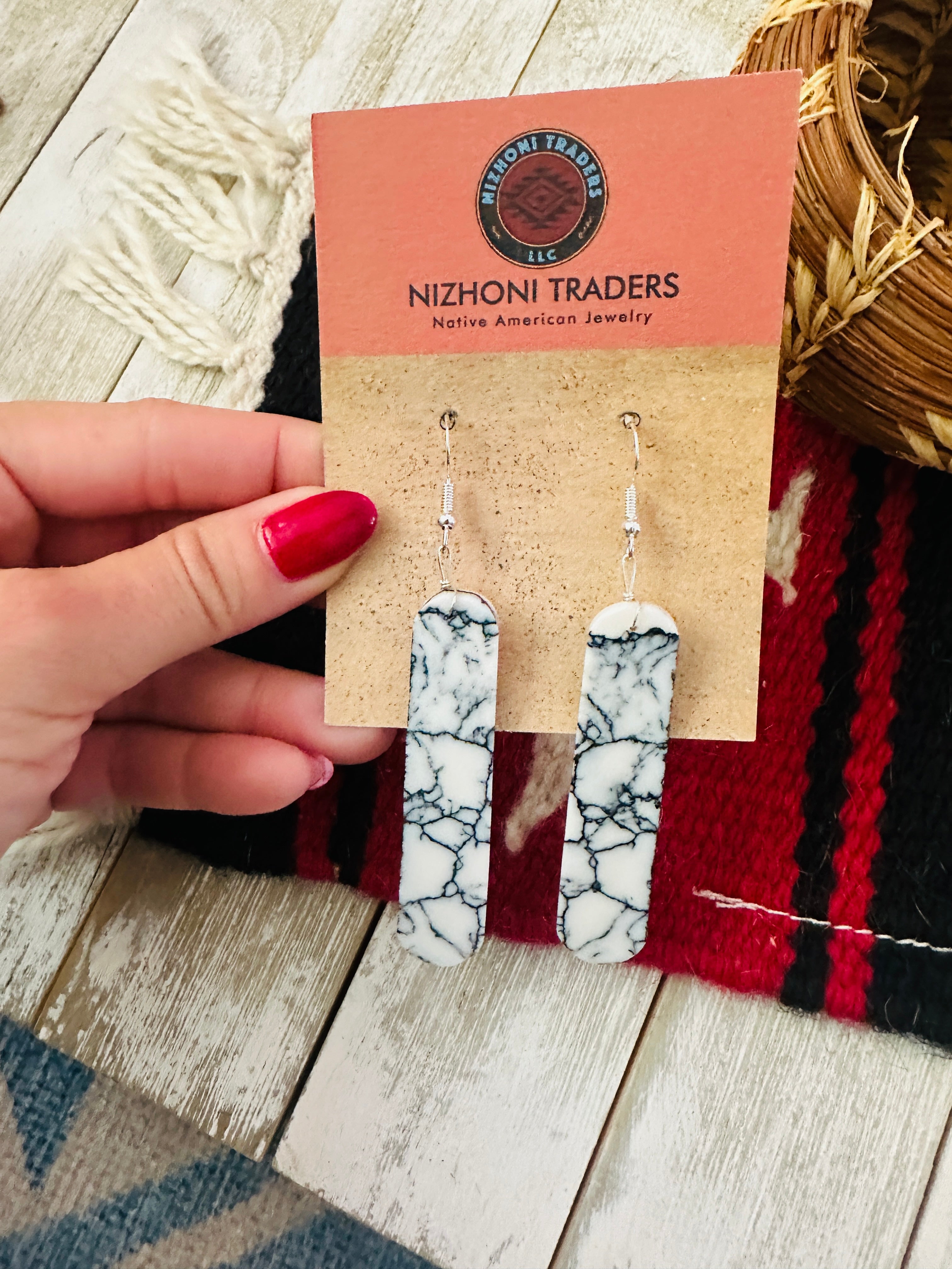 Handcrafted Howlite & Sterling Silver Slab Dangle Earrings