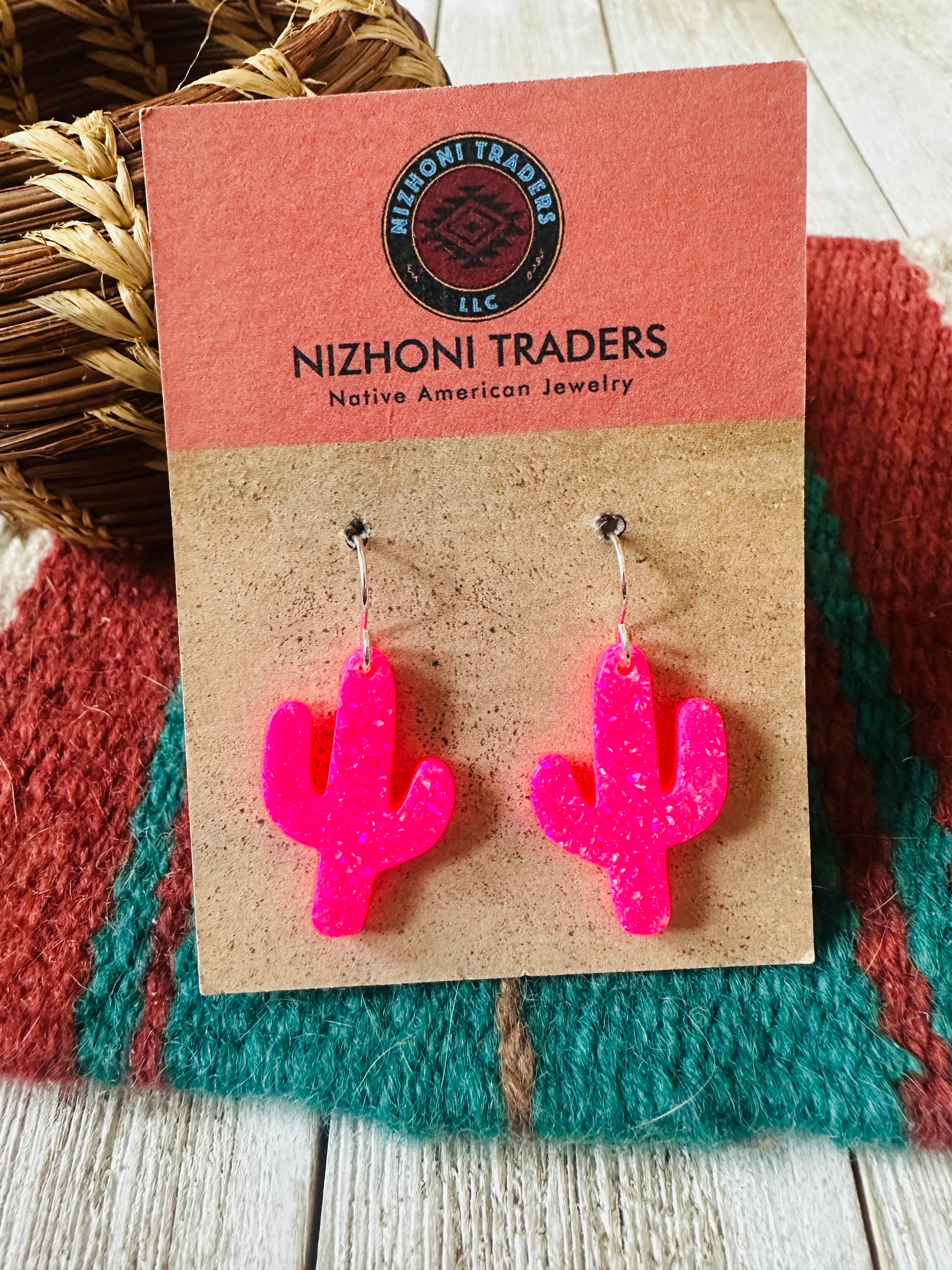 Handcrafted Sterling Silver & Opal Cactus Dangle Earrings