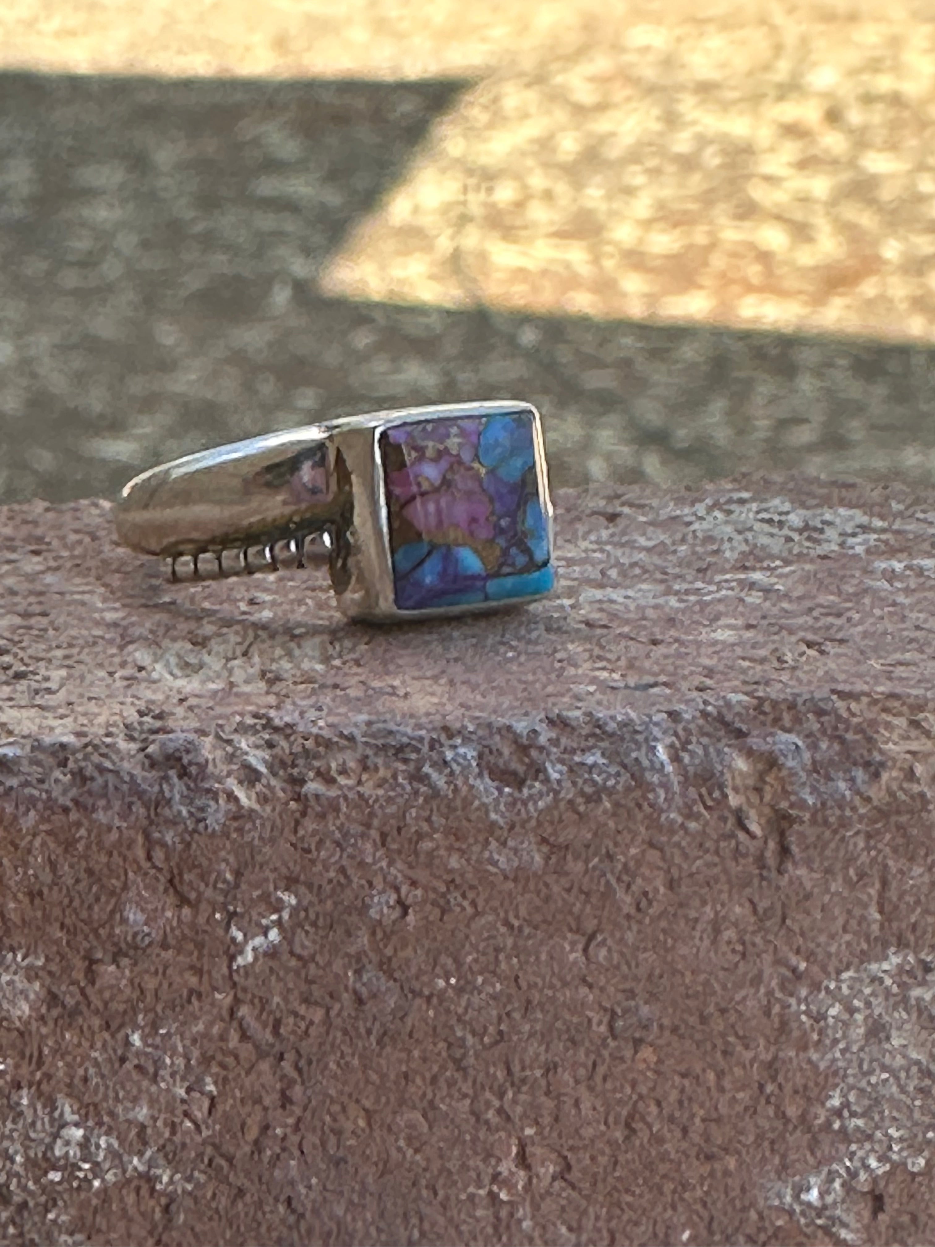 Navajo Pink Dream Mojave & Sterling Silver Square Stone Ring