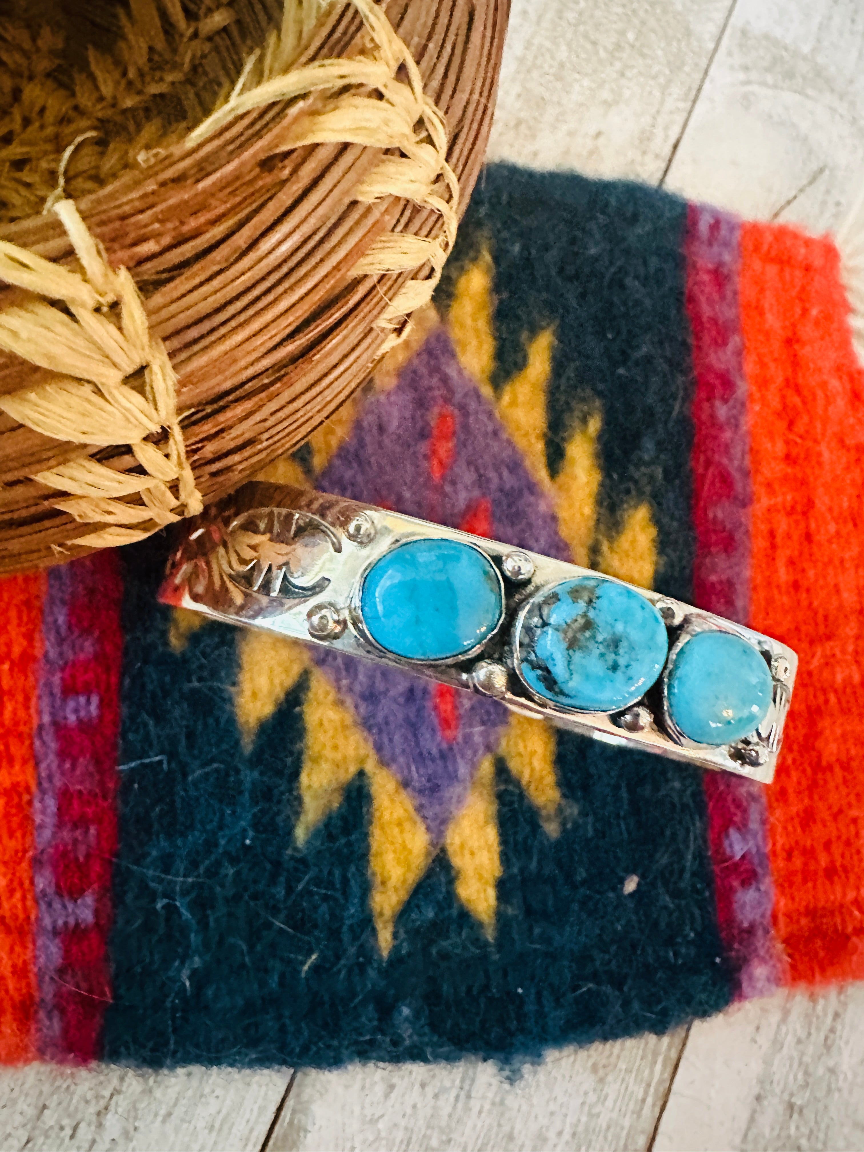 Navajo Sterling Silver & 3-Stone Turquoise Cuff Bracelet