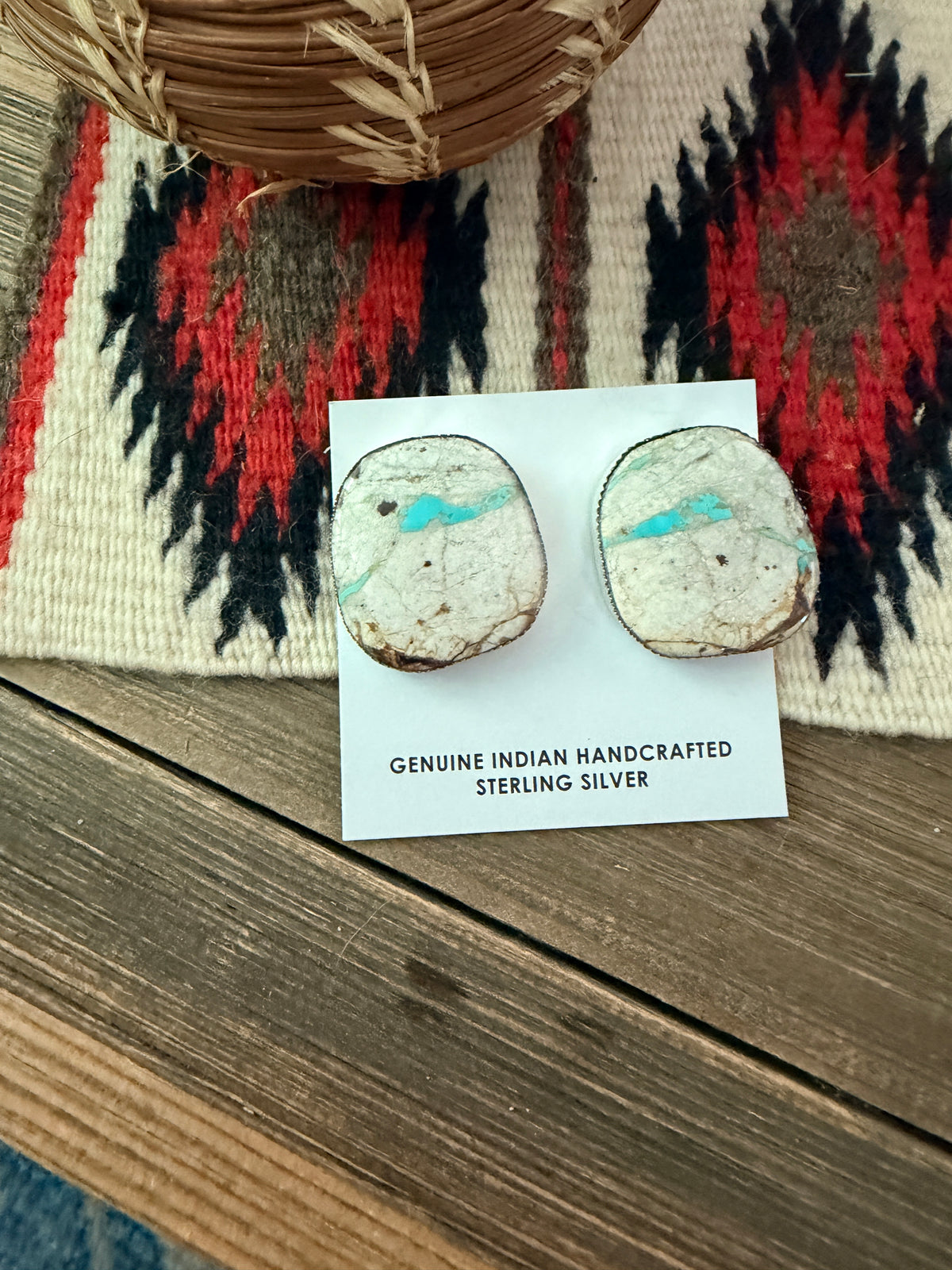 Handcrafted Ribbon Turquoise & Sterling Silver Post Earrings by Lorenzo Arviso Jr.
