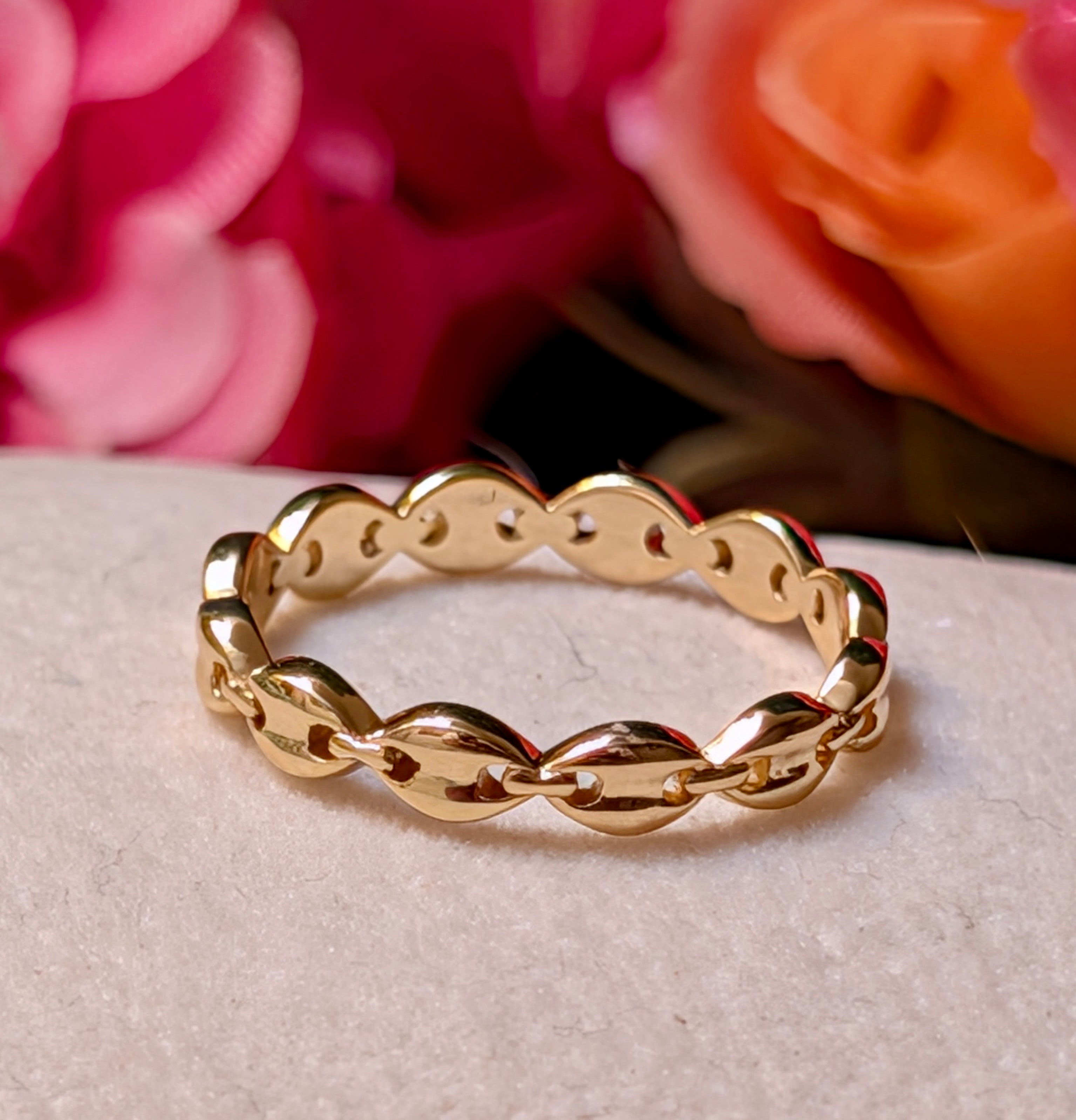 14k Gold Plated Sterling Silver Anchor Chain Ring