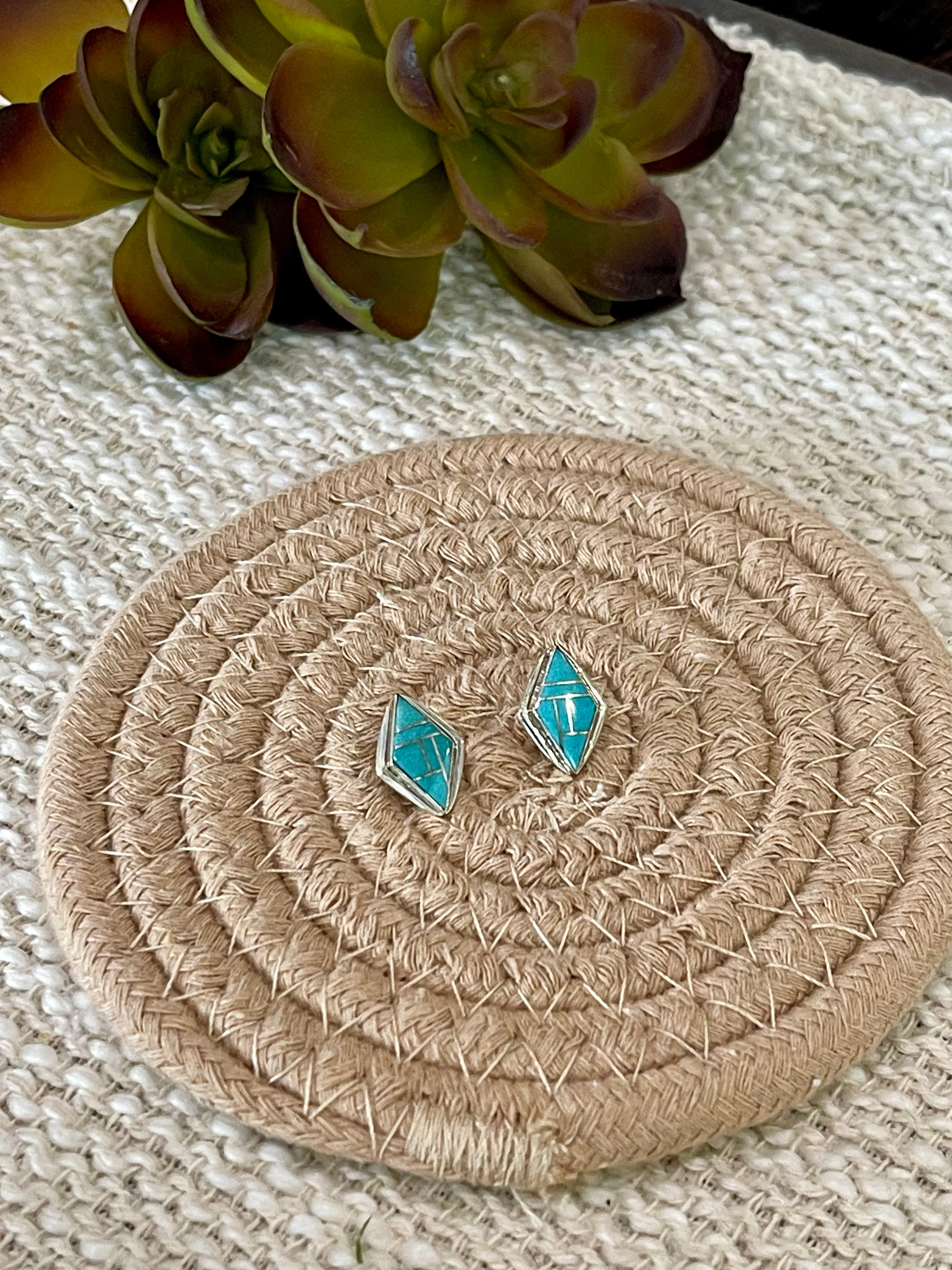 Gorgeous Handmade Turquoise & Sterling Silver Stud Earrings