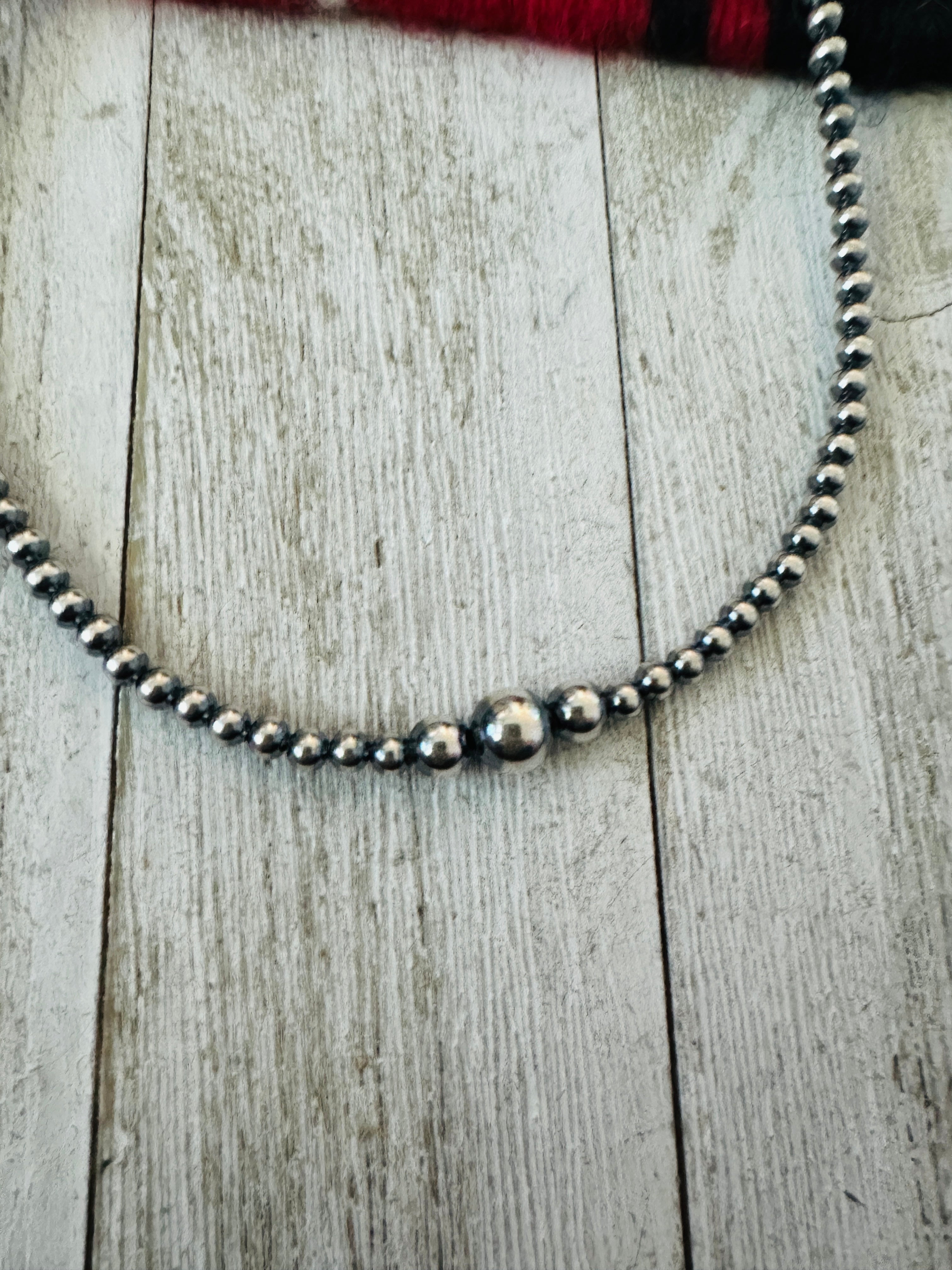 Navajo Sterling Silver Pearl 14” Beaded Necklace