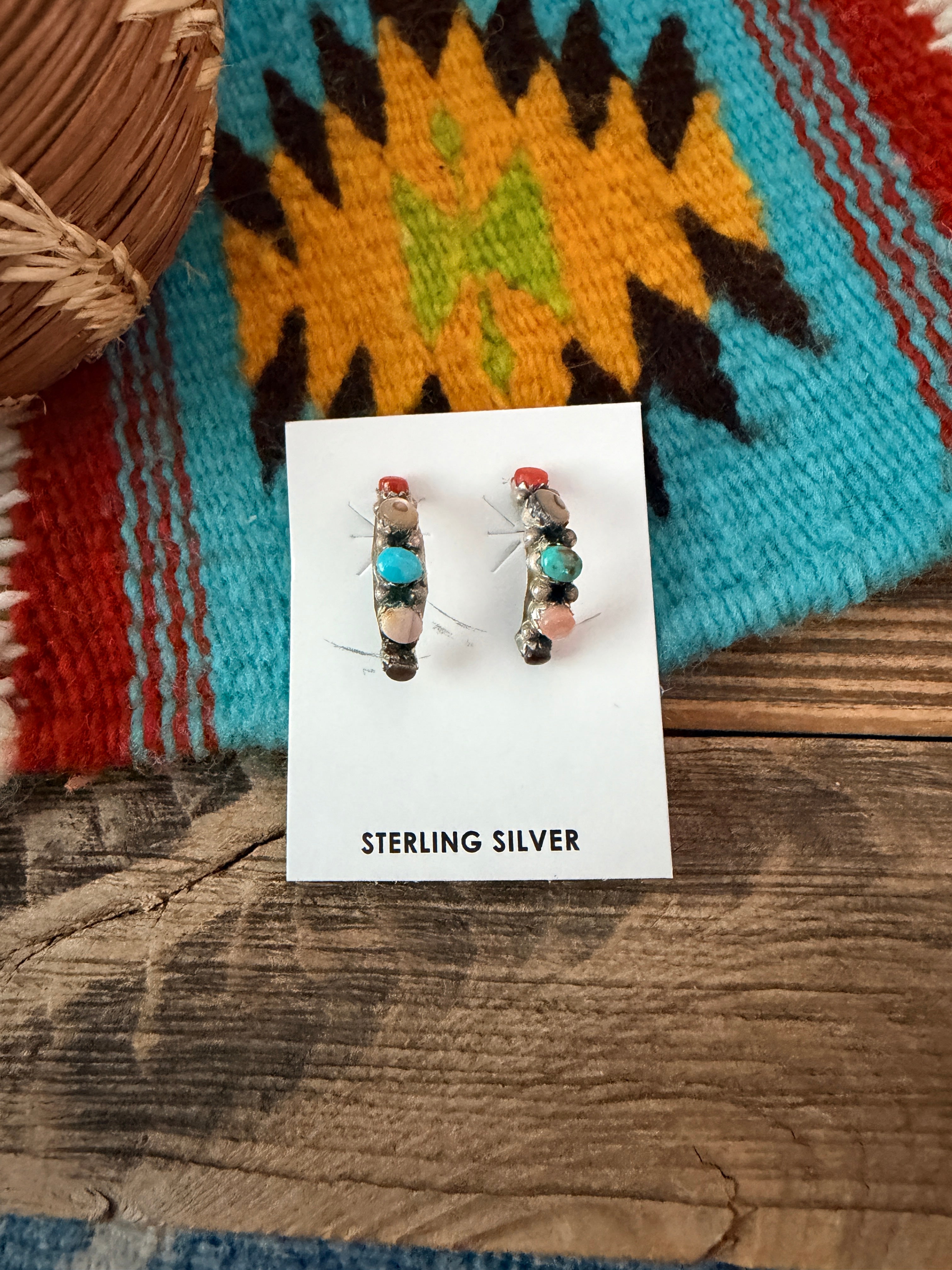 Handcrafted Multi Stone & Sterling Silver Hoop Earrings
