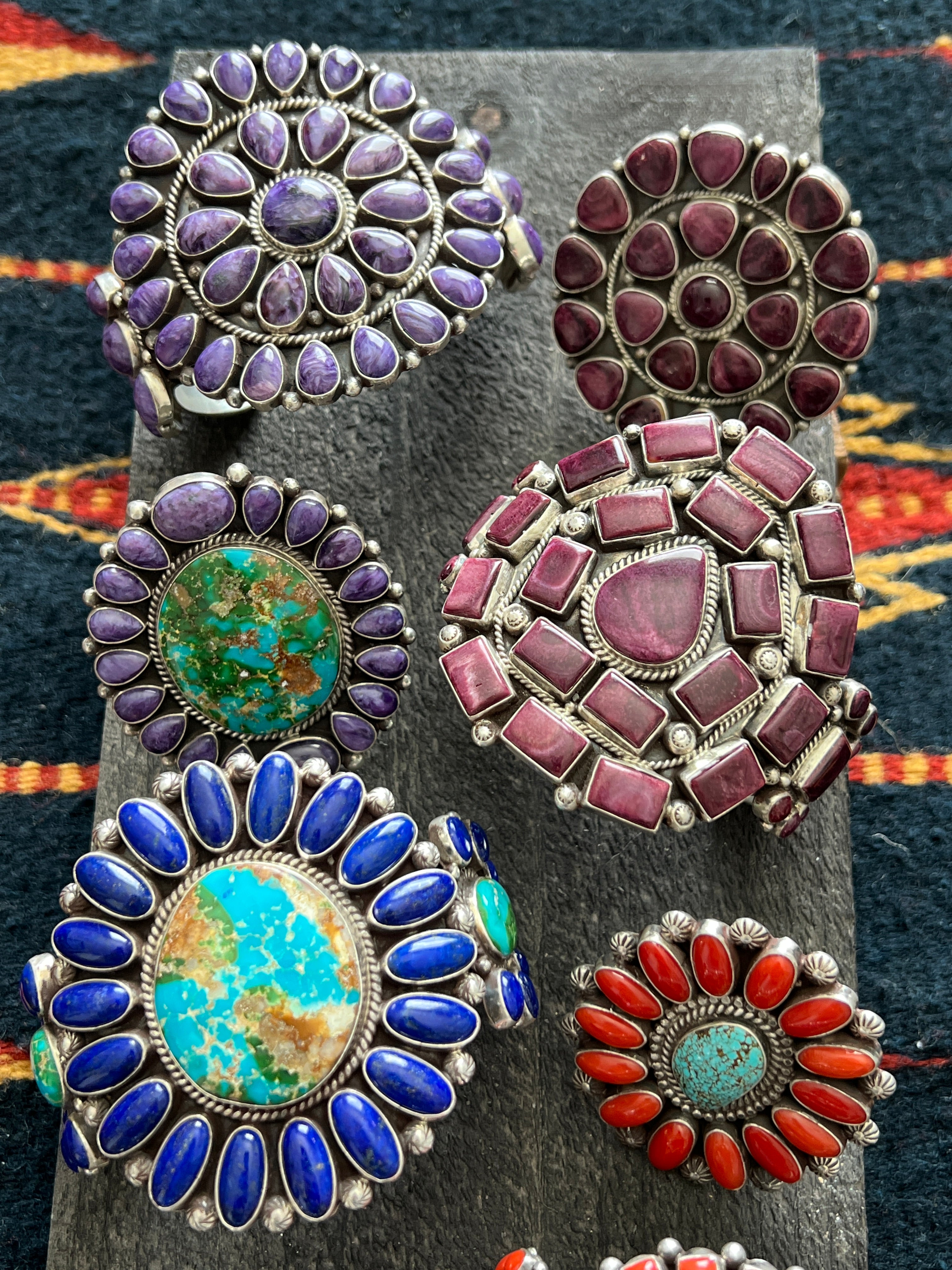 Handcrafted Sterling Silver, Sonoran Turquoise and Charoite Cluster Ring by Tyler Brown: Adjustable