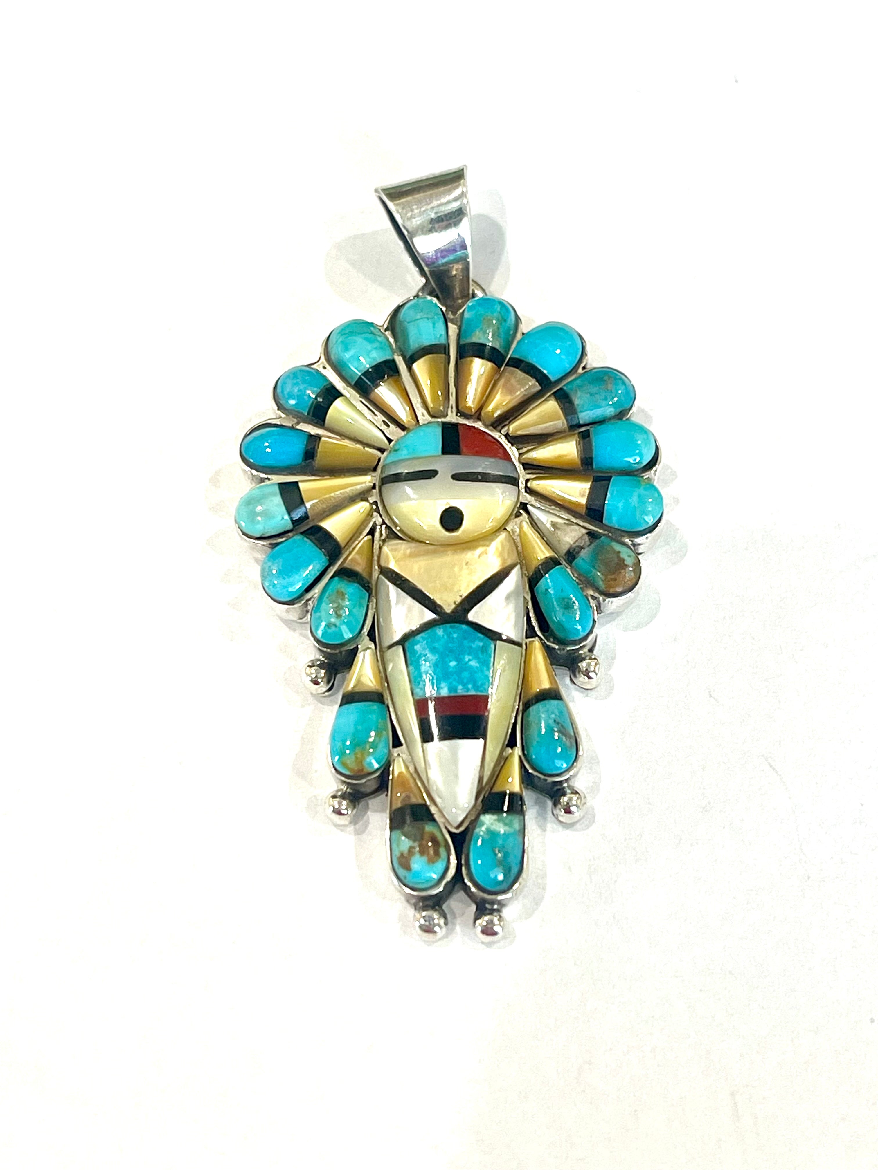 Gorgeous Handmade Sterling Silver & Multistone Kachina Pendant