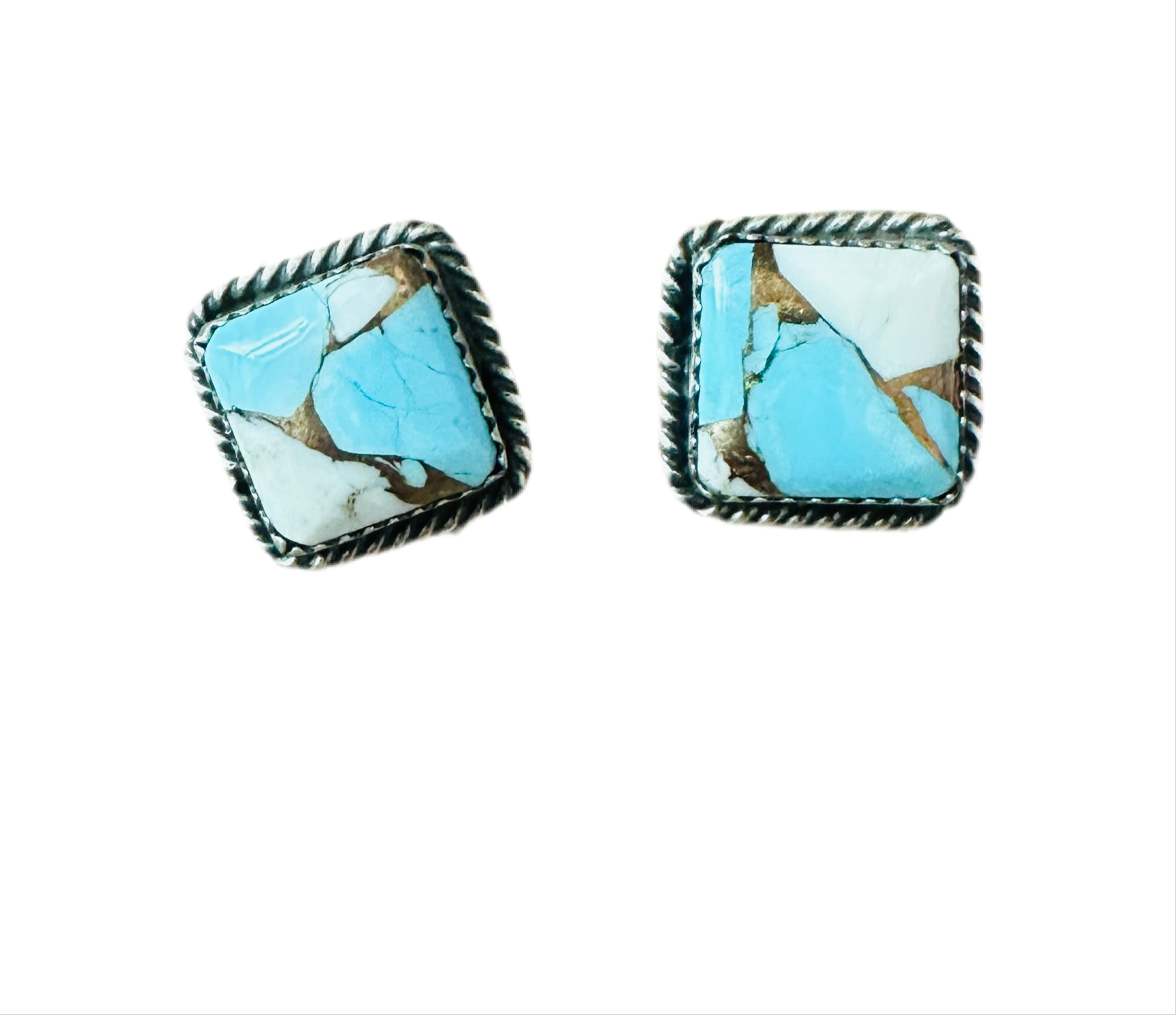 Handcrafted Cotton Candy and Sterling Silver Stud Earrings- Blue