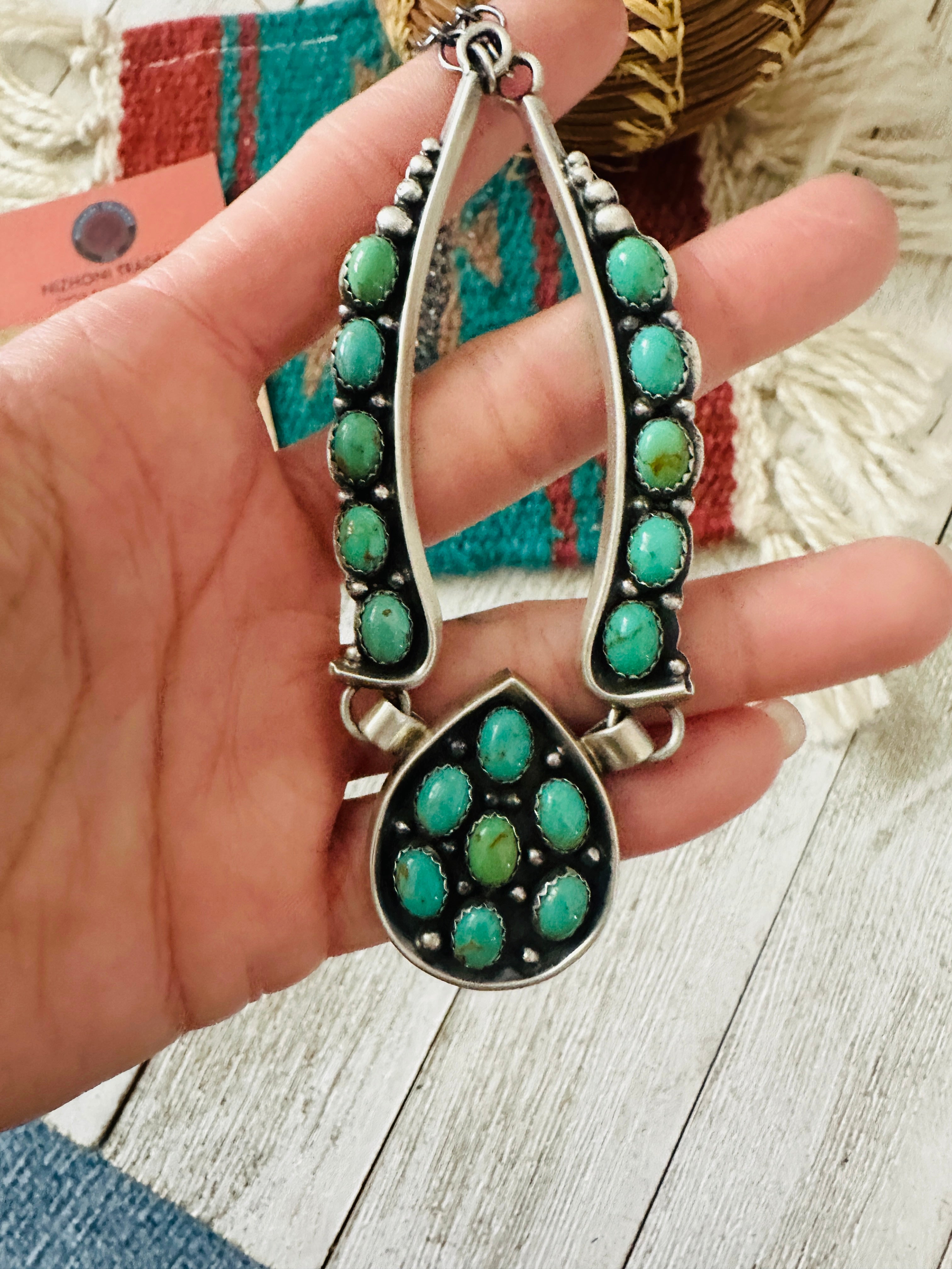 Handcrafted Sterling Silver & Turquoise Cluster Necklace and Earring Set