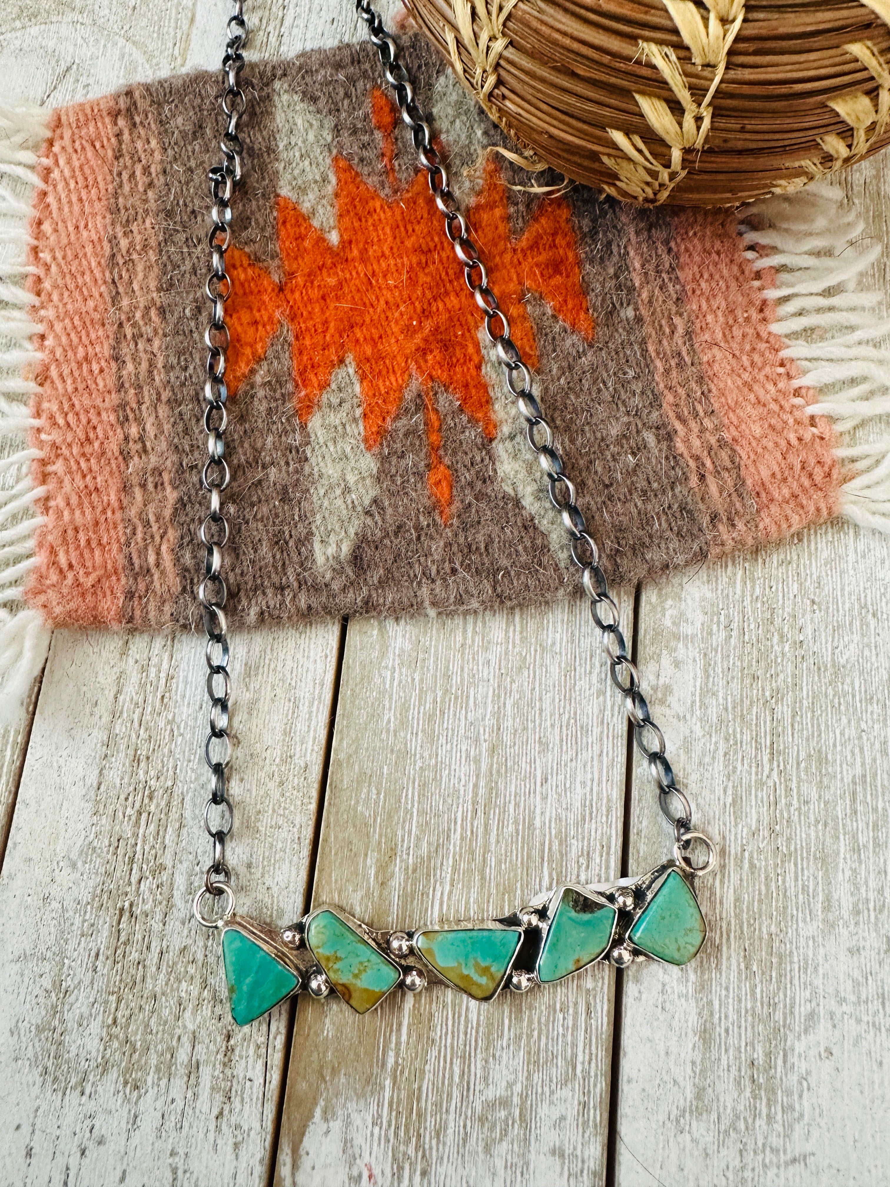 Handcrafted Sterling Silver & Royston Turquoise Bar Necklace by Jude Candelaria