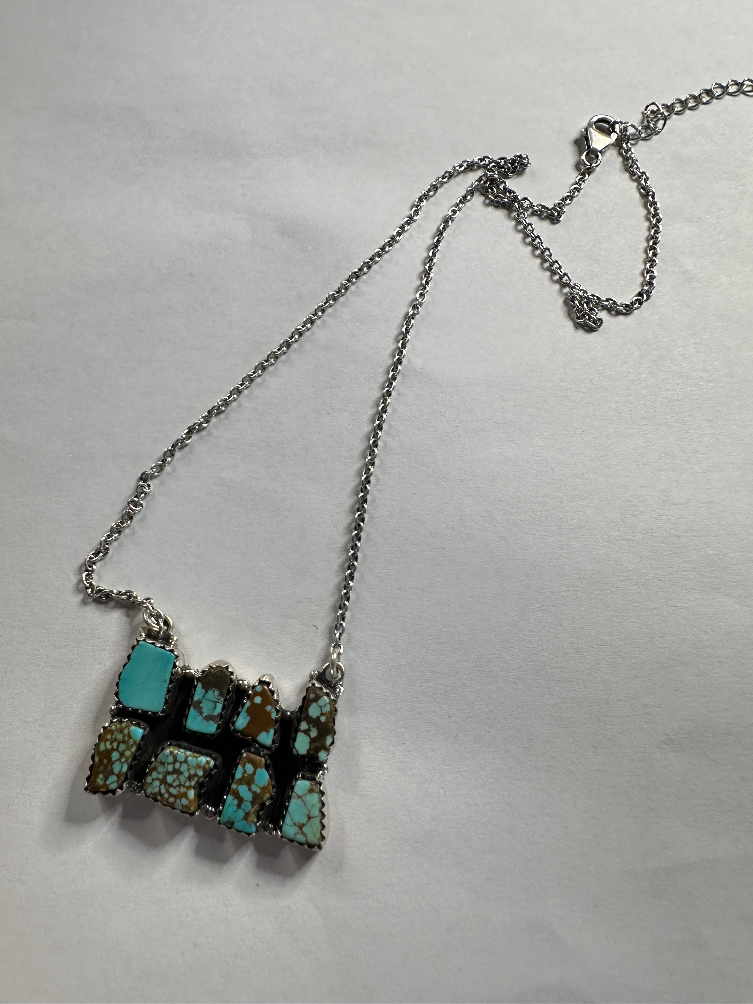 Handmade Number 8 Turquoise & Sterling Silver Cluster Bar Necklace