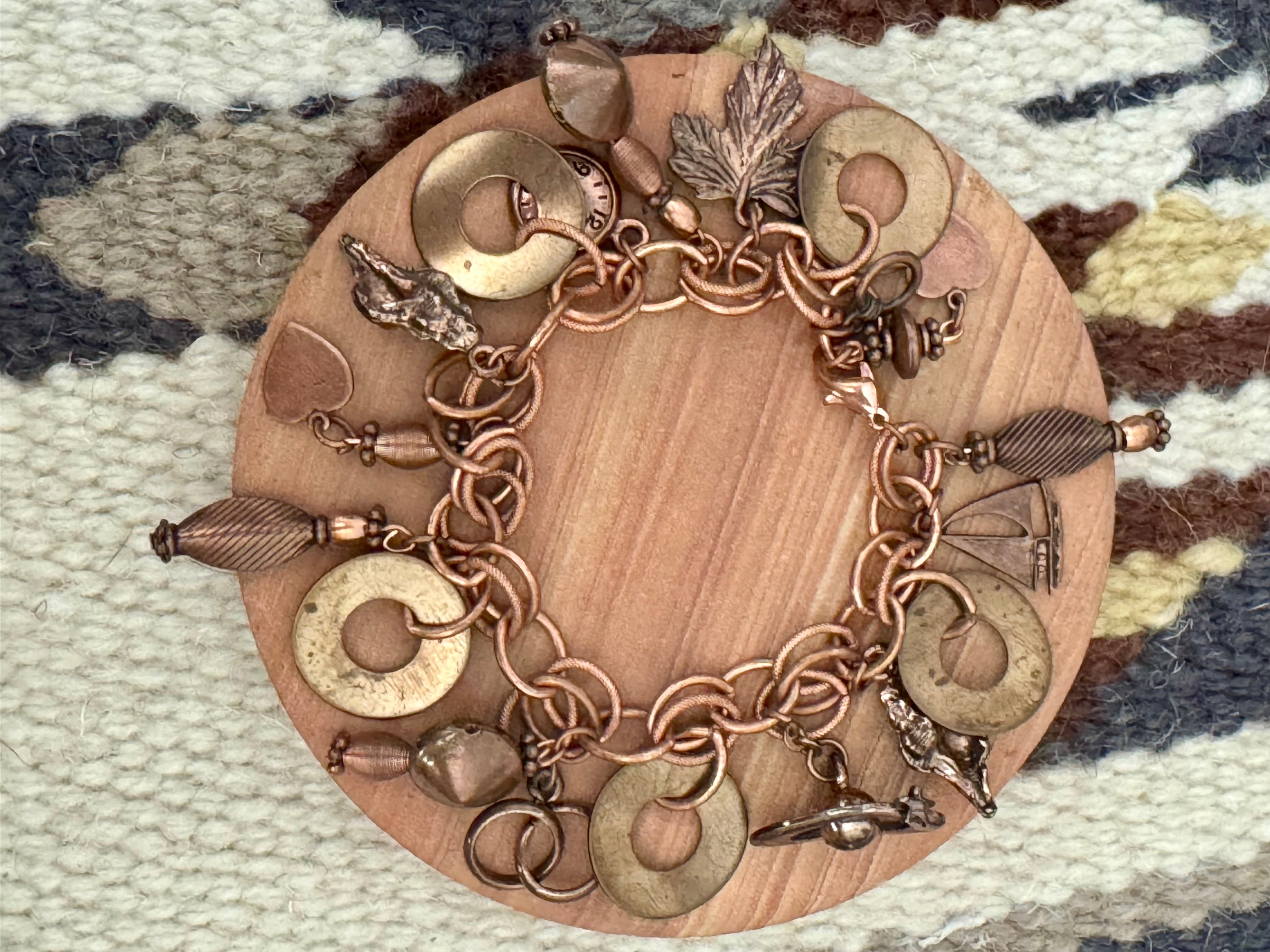 Vintage Handmade Copper Charm Bracelet