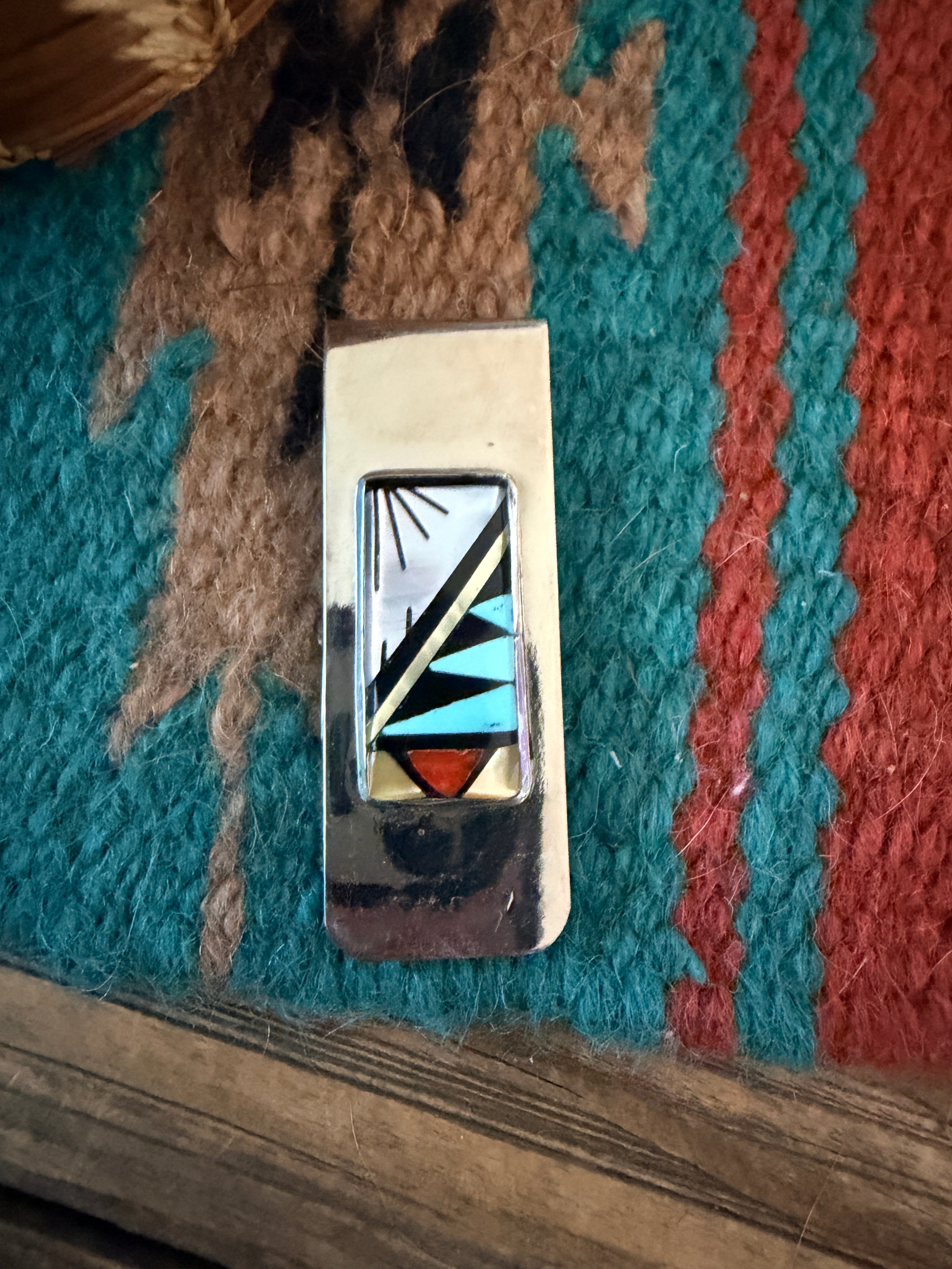 Handcrafted Multi Stone & Sterling Silver Inlay Money Clip