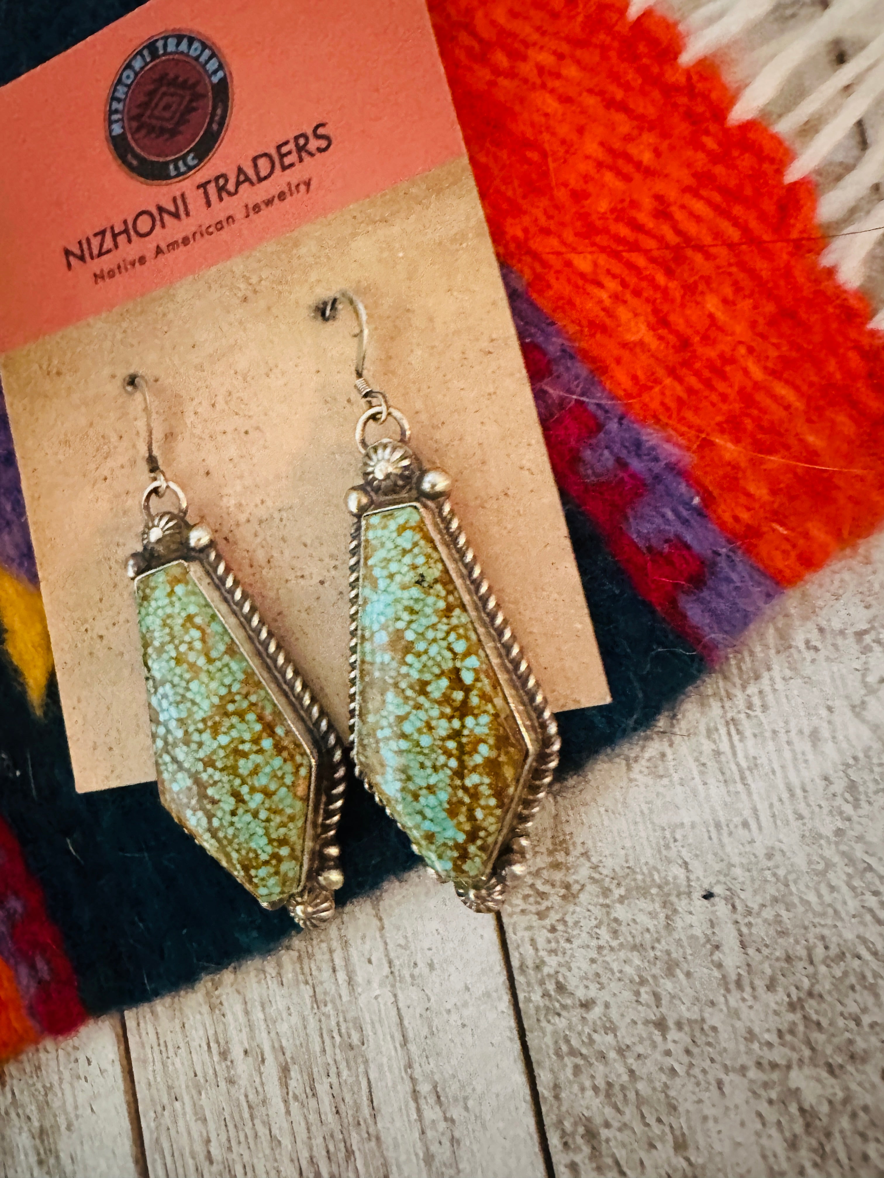 Navajo Number 8 Turquoise And Sterling Silver Dangle Earrings