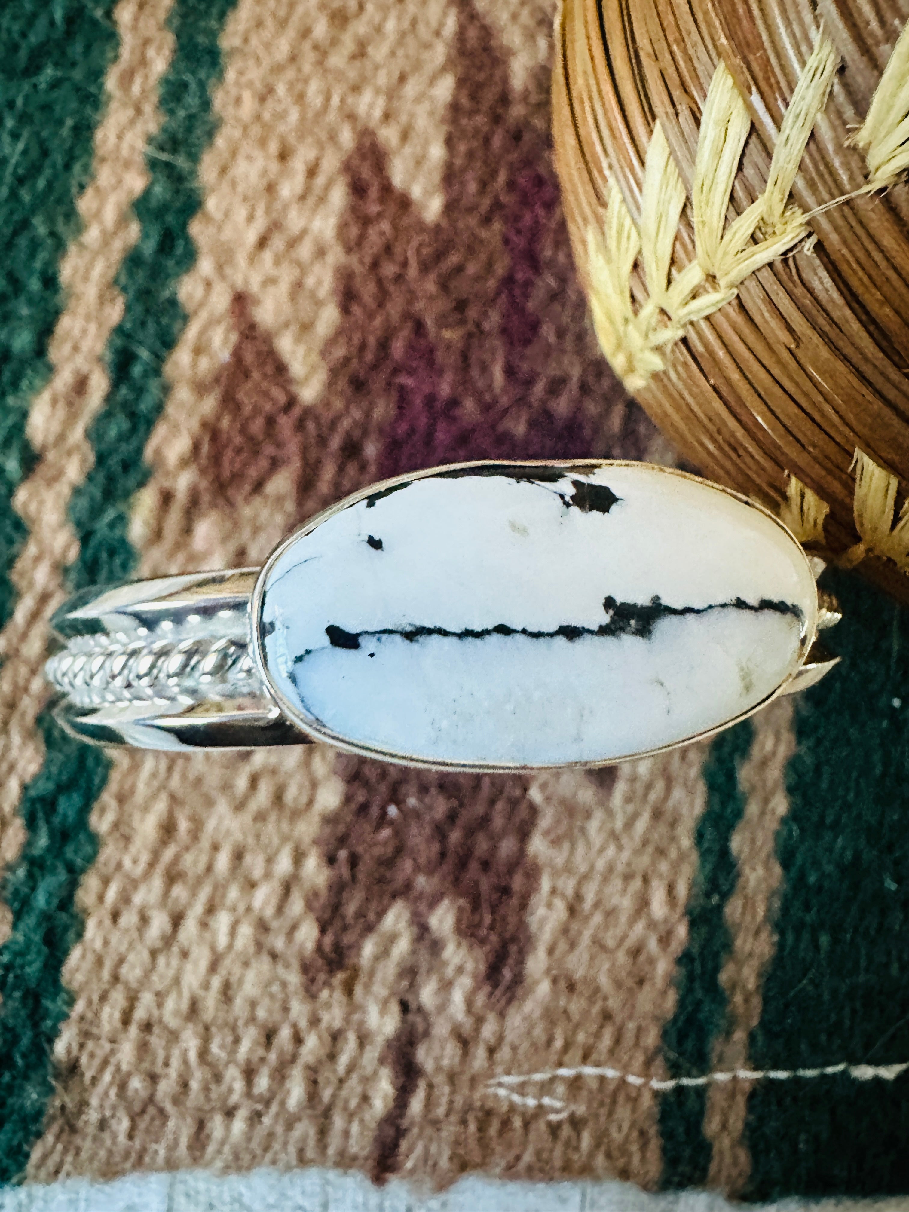 Navajo White Buffalo & Sterling Silver Cuff Bracelet