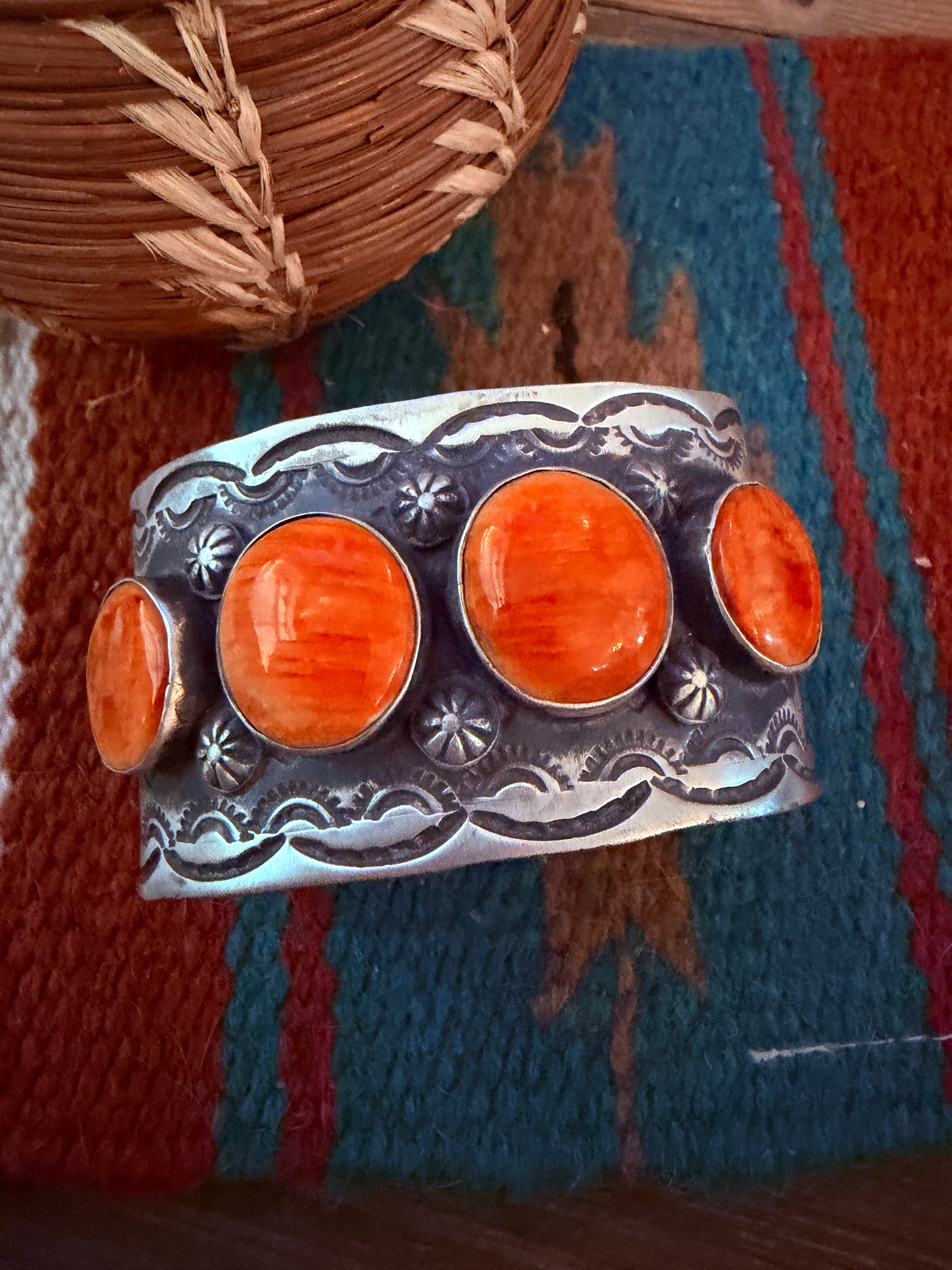 Handcrafted Orange Spiny & Sterling Silver Cuff Bracelet by Chimney Butte