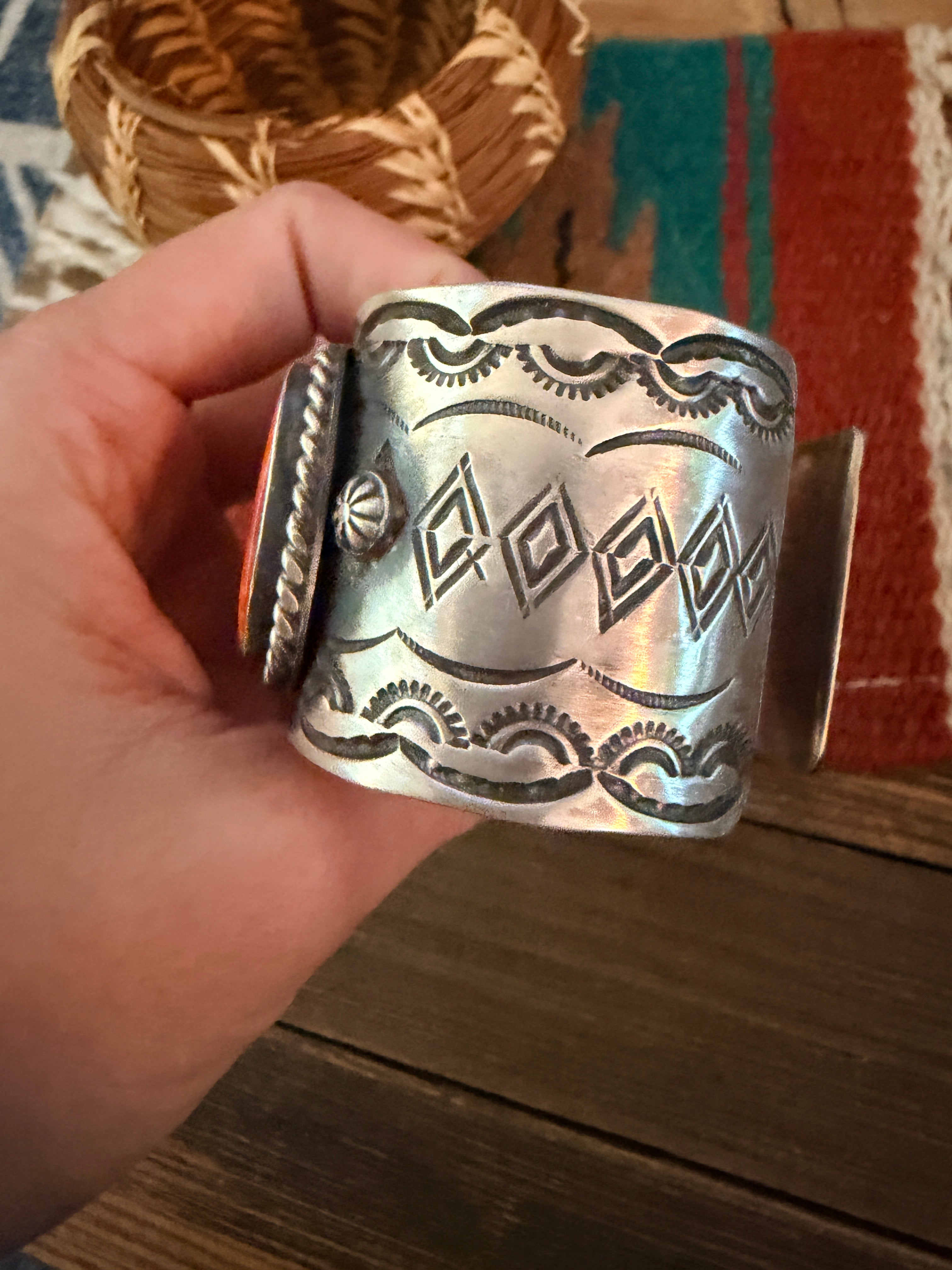 Handcrafted Orange Spiny & Sterling Silver Cuff Bracelet by Chimney Butte