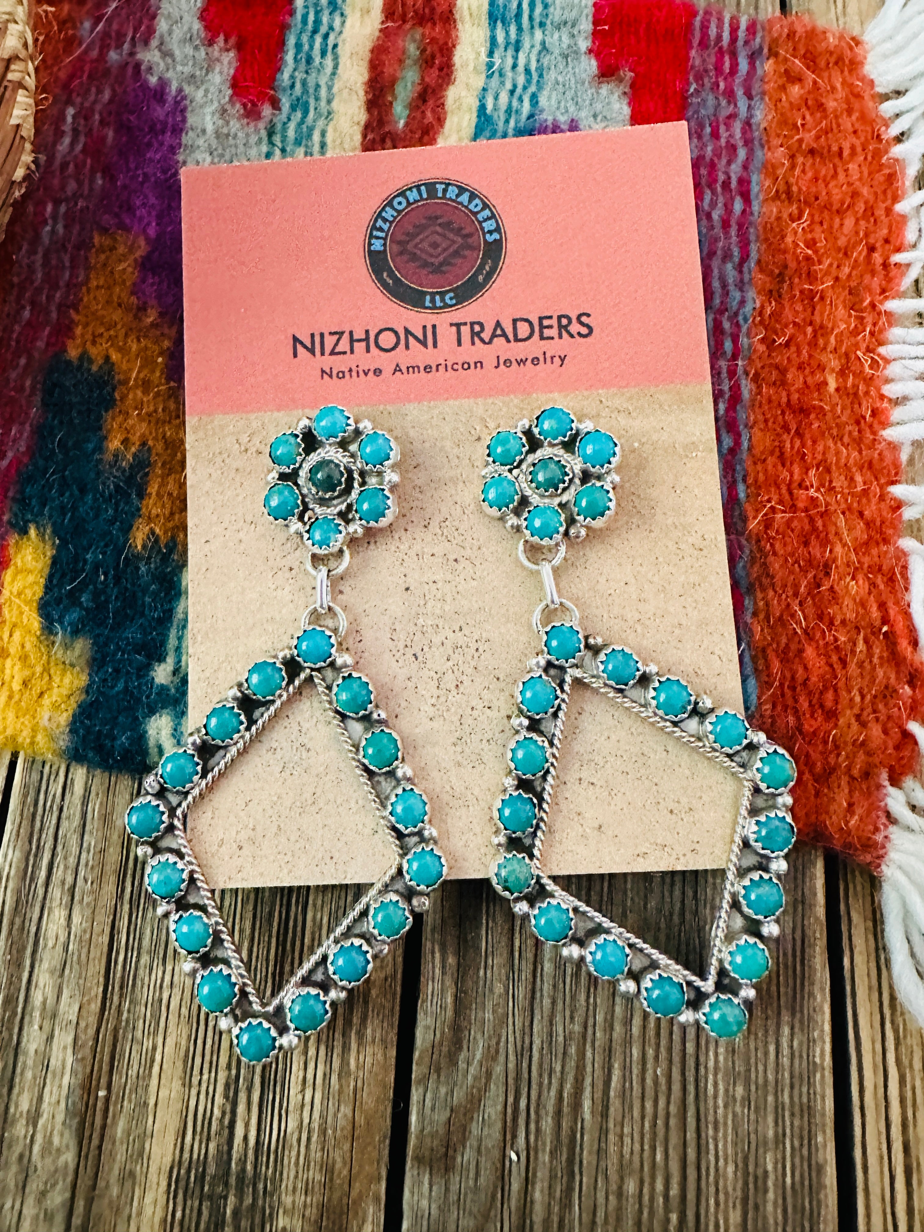 Handcrafted Turquoise & Sterling Silver Cluster Dangle Earrings