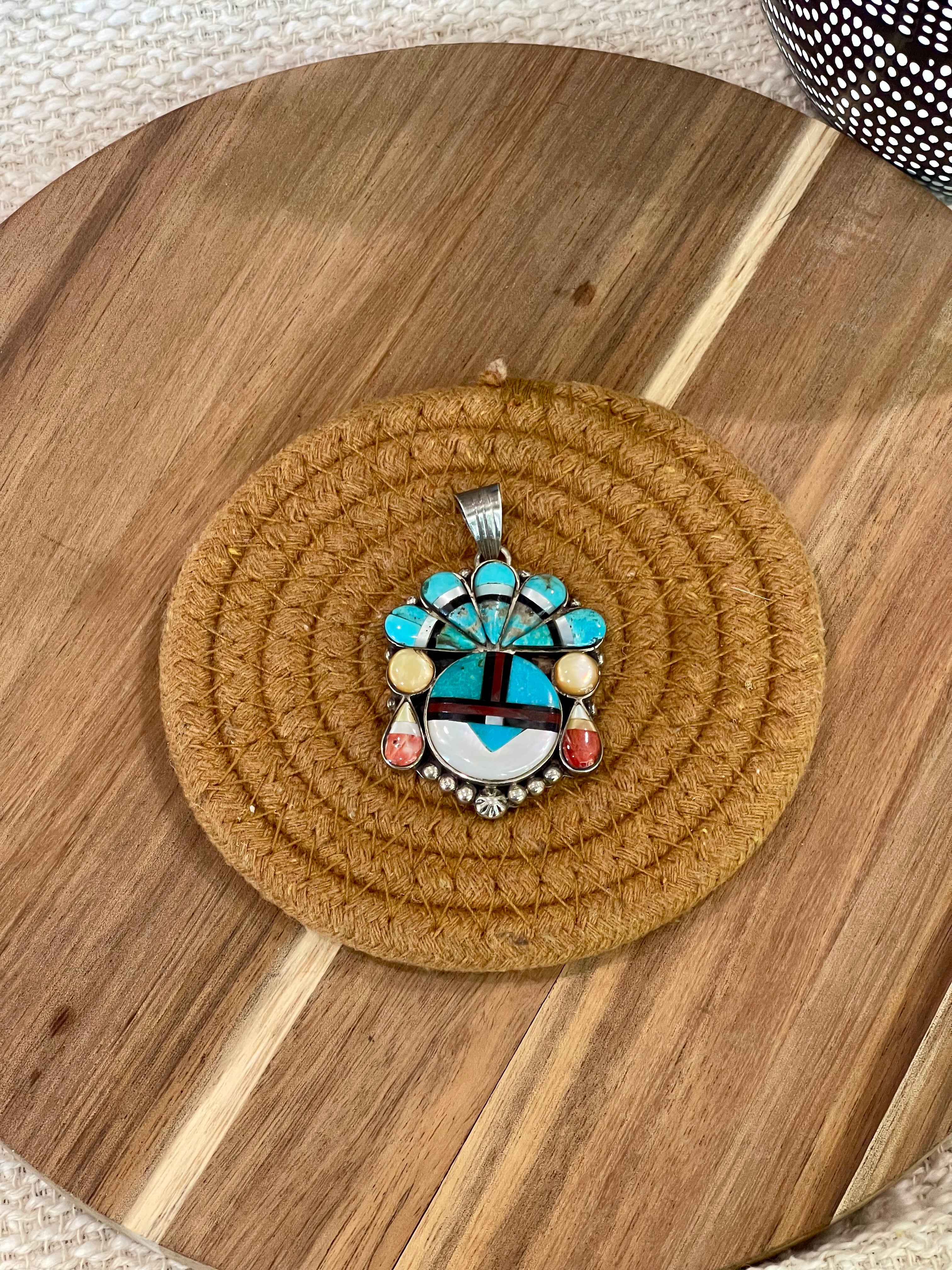 Handmade Sterling Silver & Multi Stone Sunface Pendant