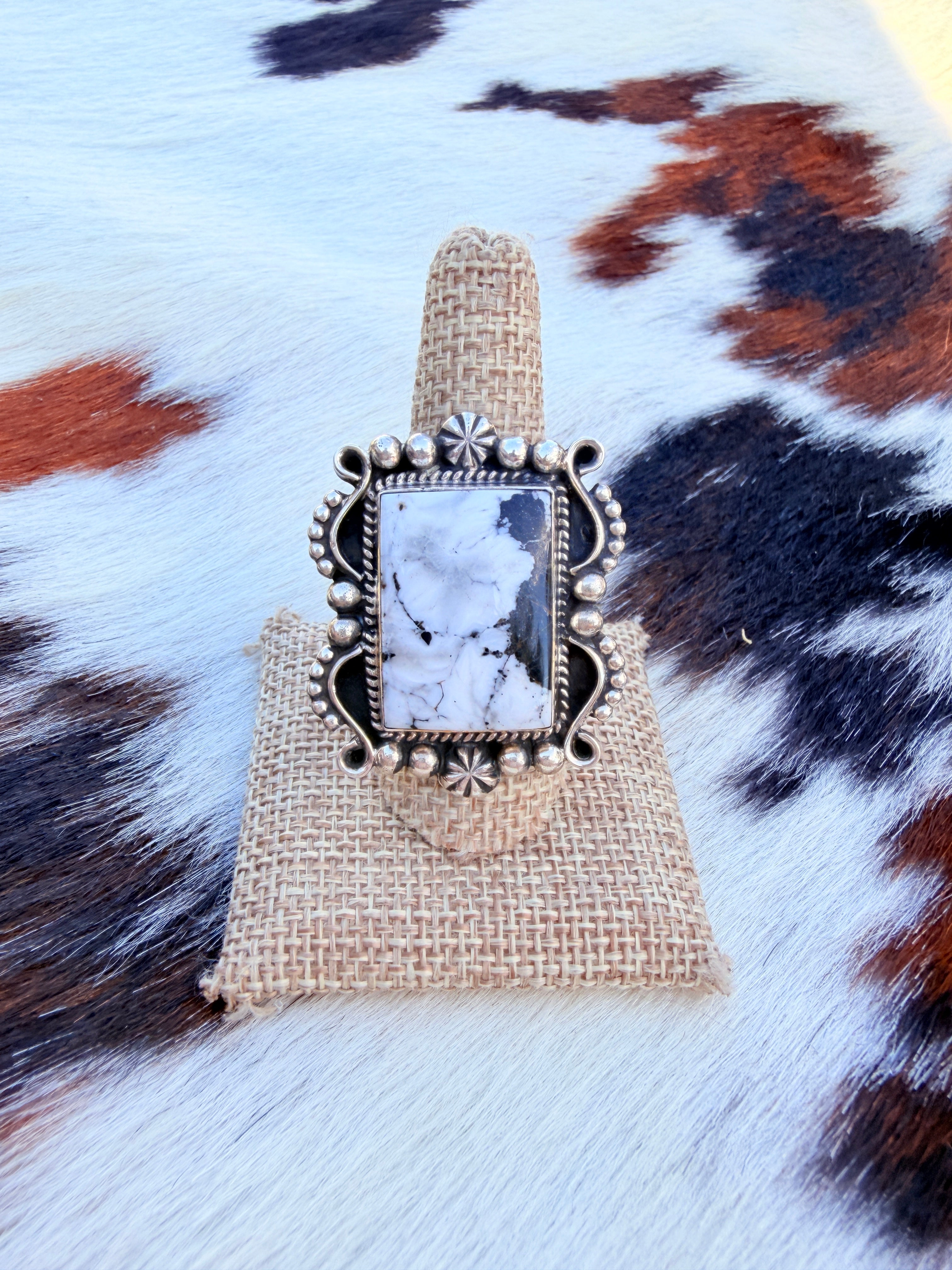 Handcrafted White Buffalo & Sterling Silver Ring Size 10