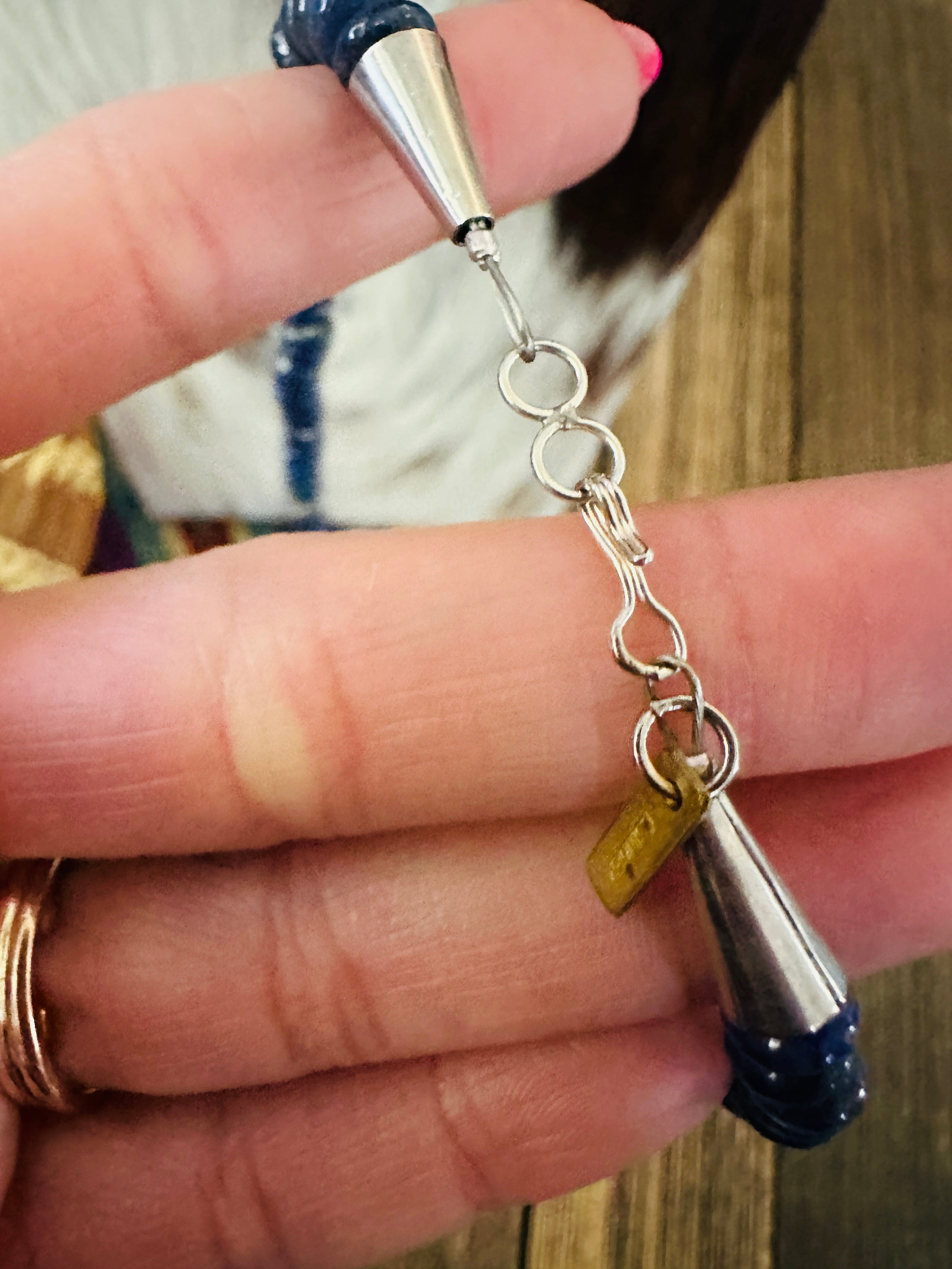 Handcrafted Lapis & Sterling Silver Beaded 16” Necklace by T & R Singer