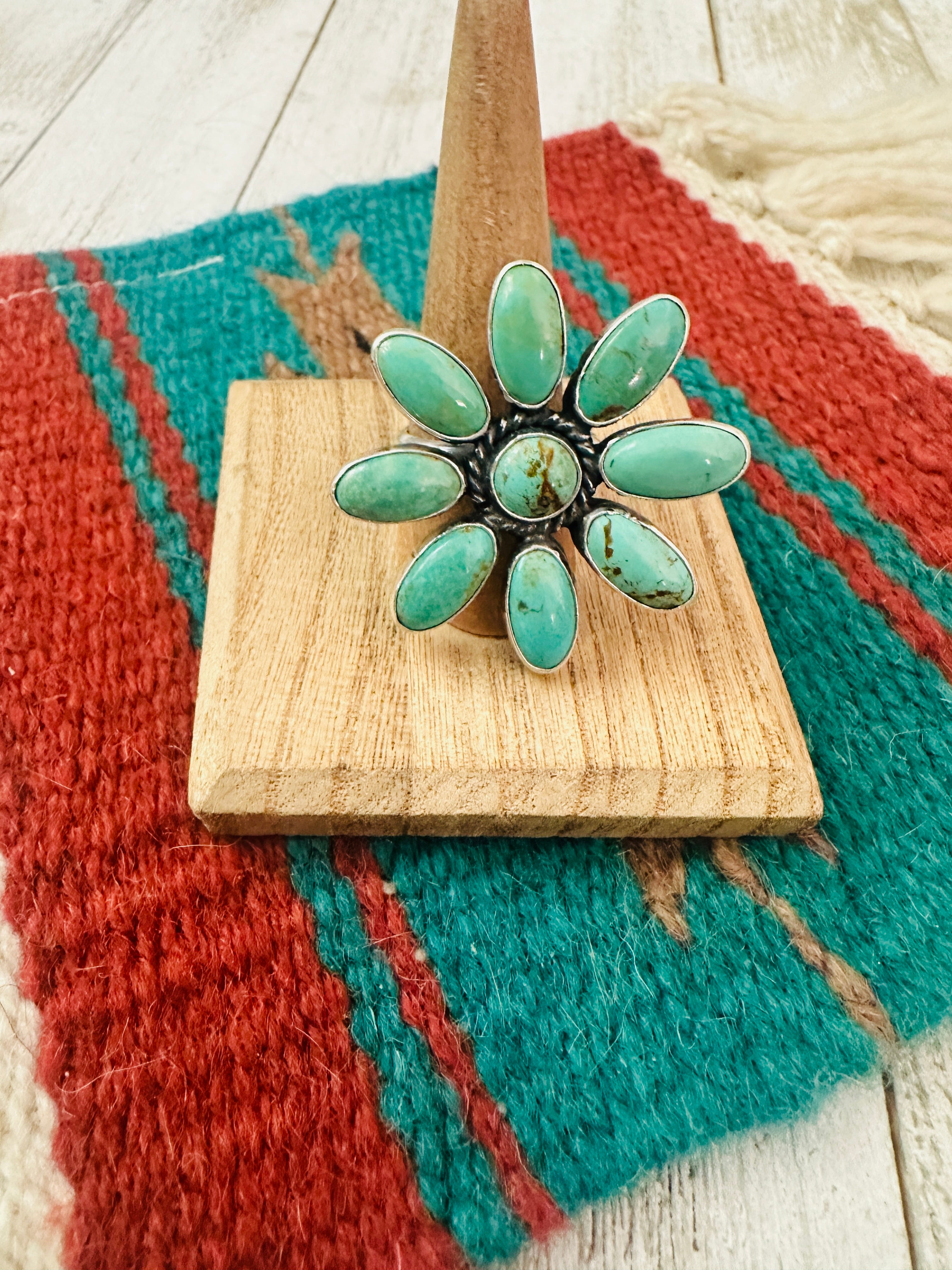 Navajo Sterling Silver & Turquoise Adjustable Flower Ring