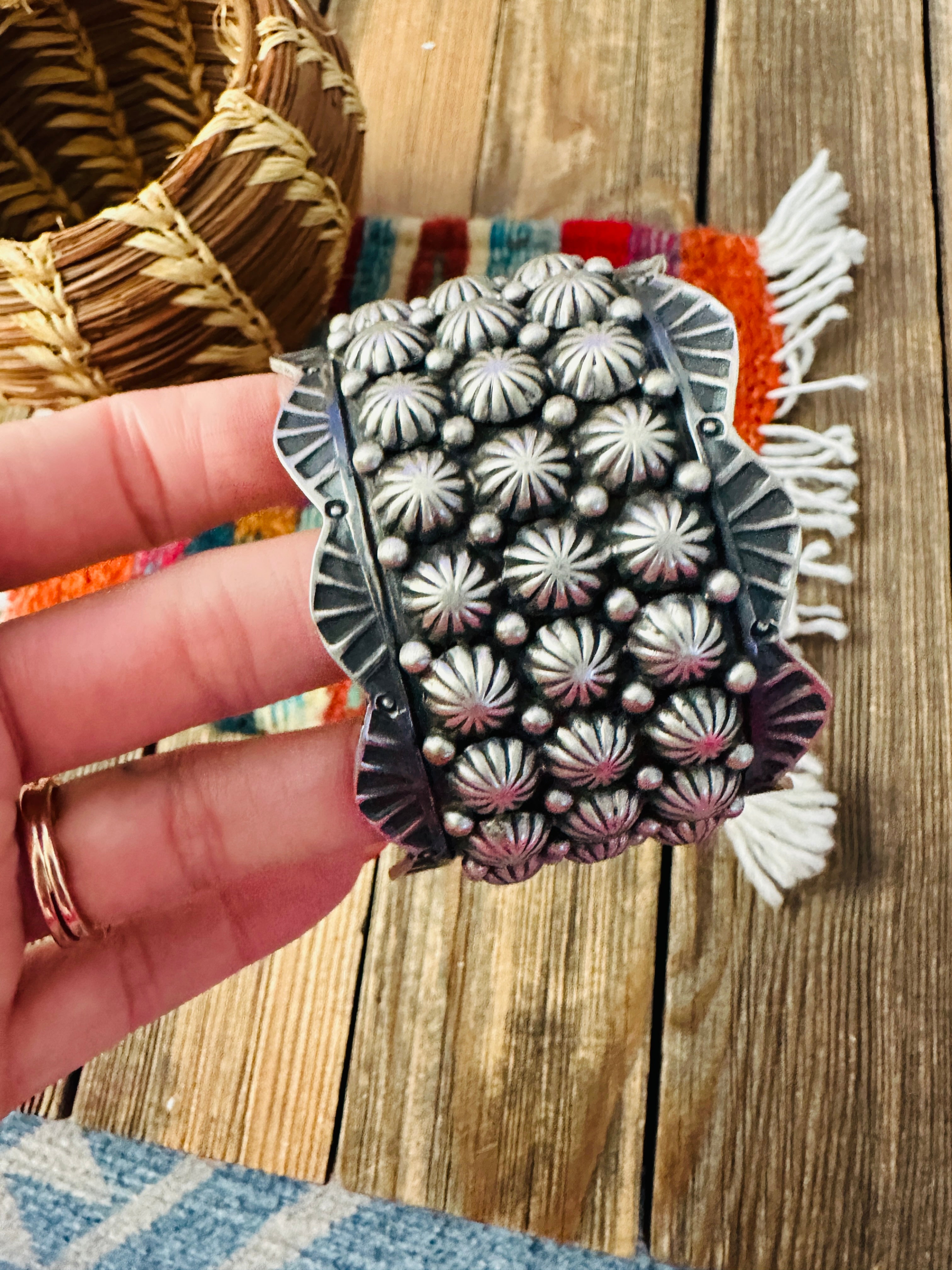 Handcrafted Sterling Silver Studded Cuff Bracelet by Leroy James