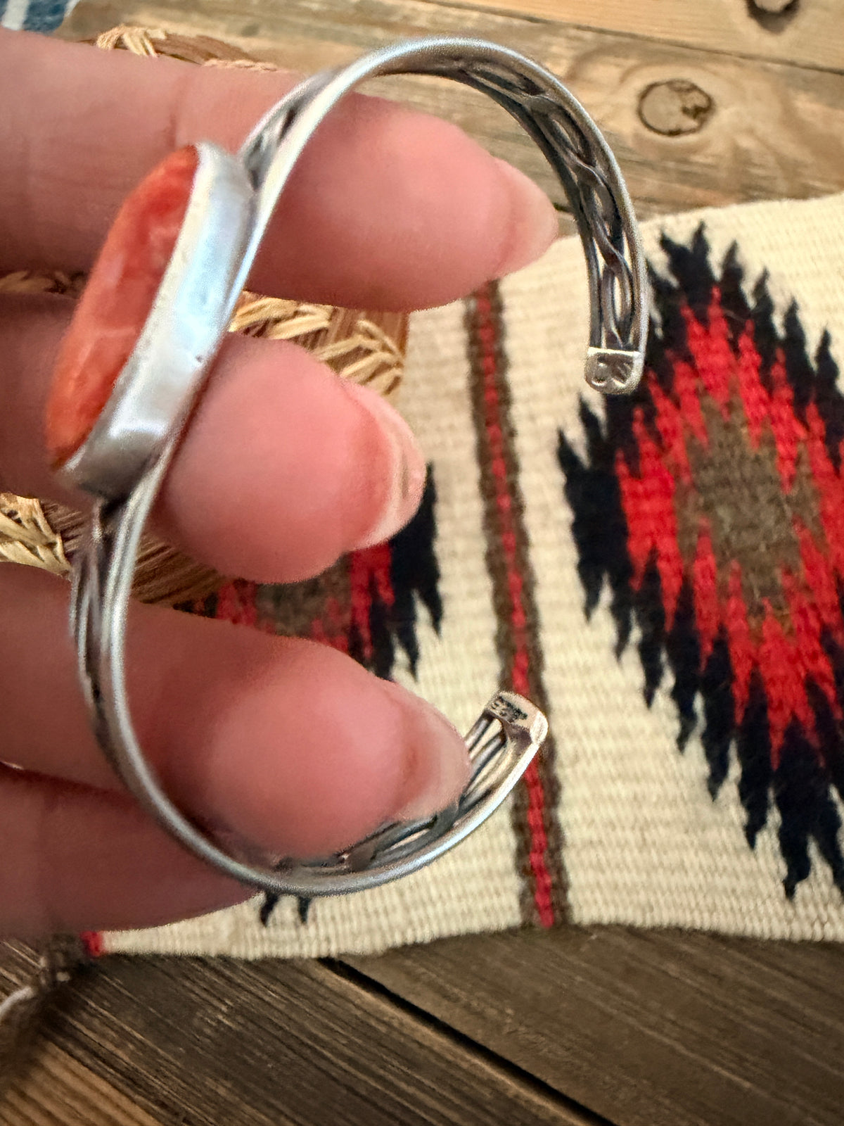Handcrafted Orange Spiny & Sterling Silver Cuff Bracelet