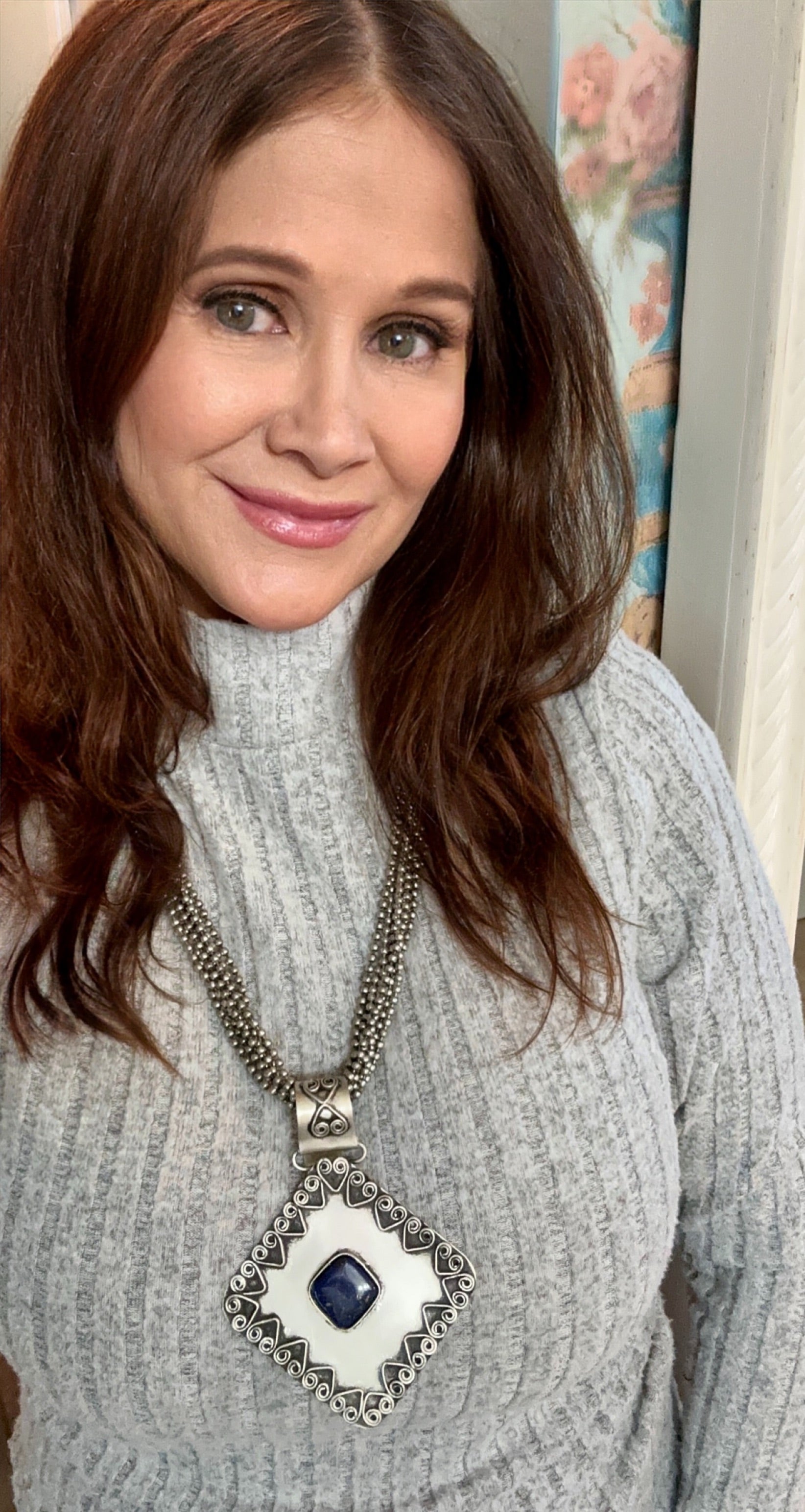 Silver-Plated Brass Square Black Accent Necklace