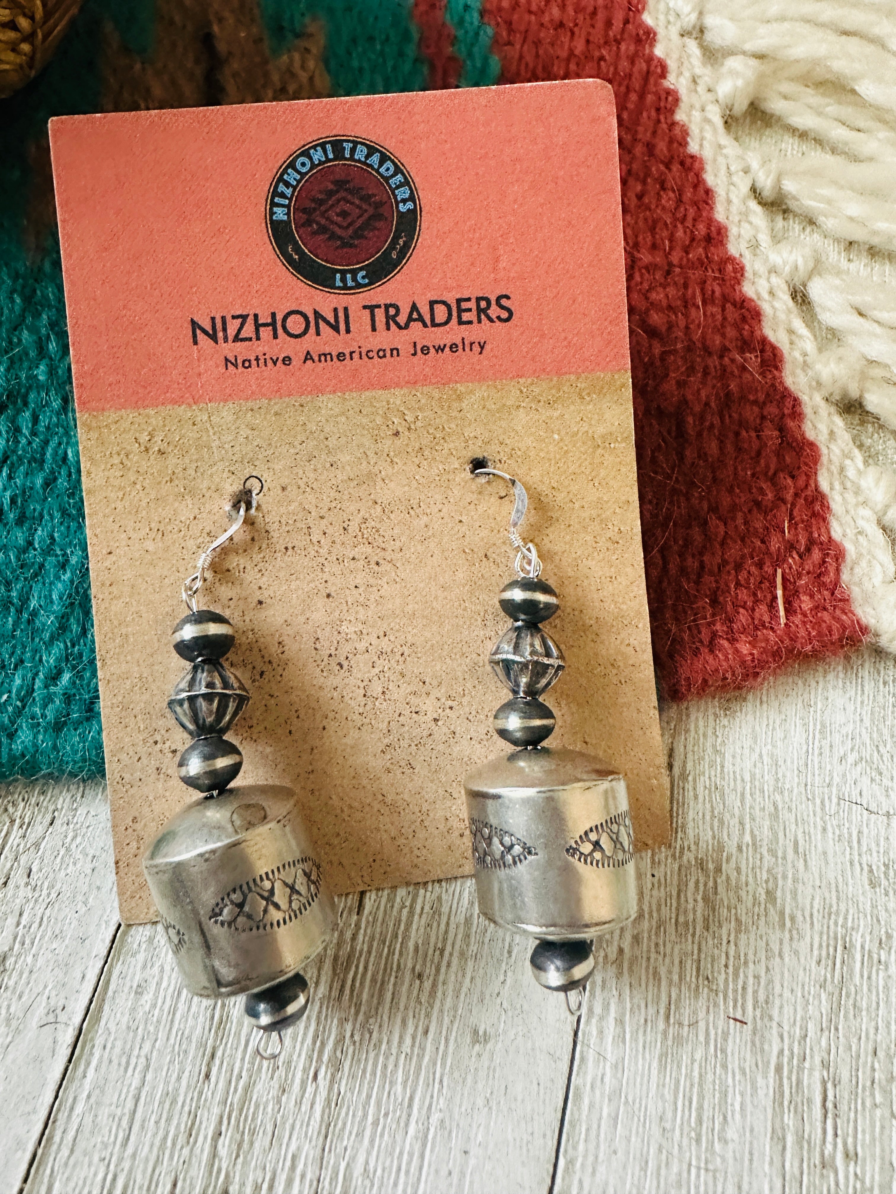 Handcrafted Hand Stamped Sterling Silver Pearl Dangle Earrings