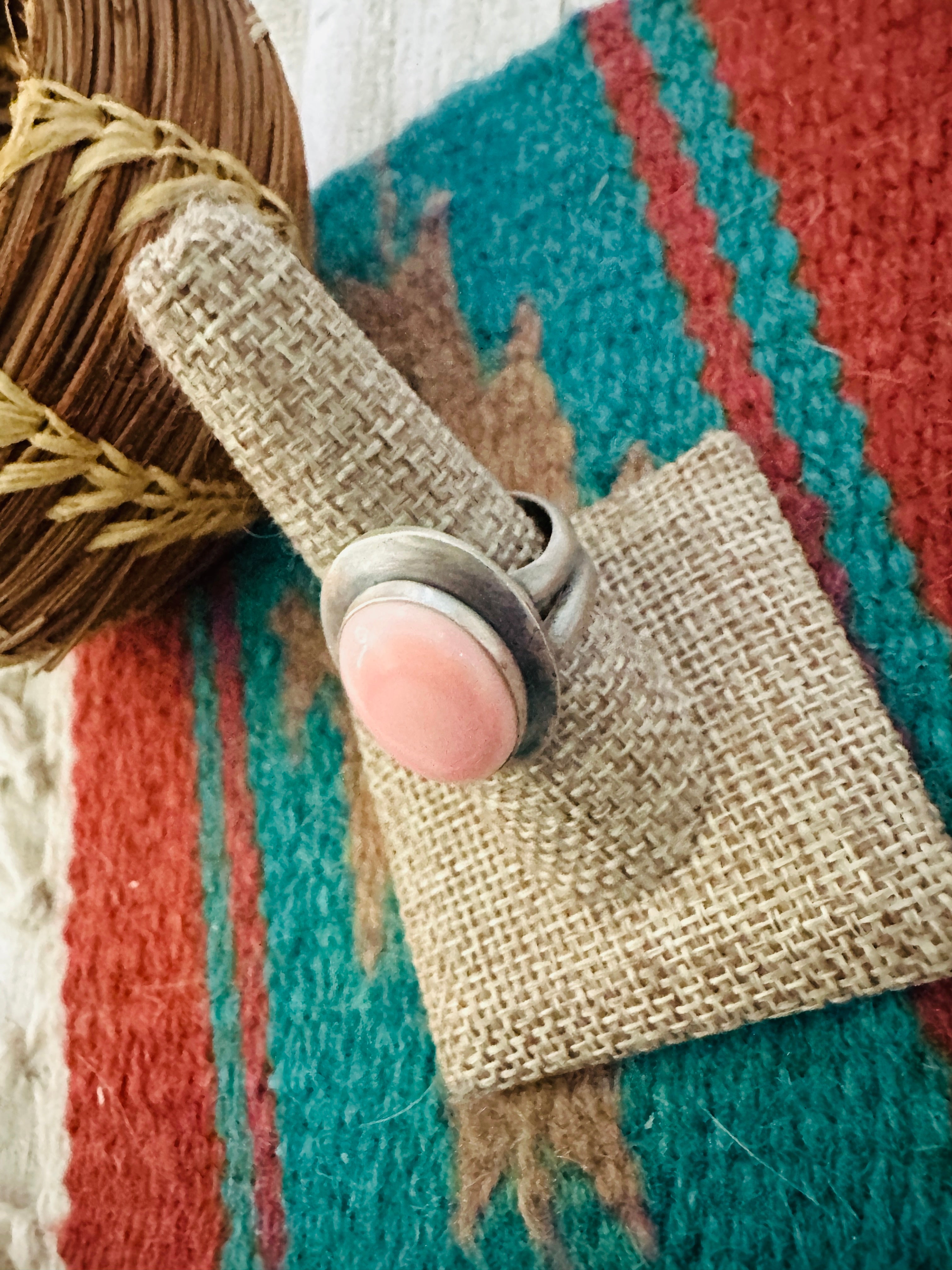 Handcrafted Queen Pink Conch & Sterling Silver Adjustable Ring