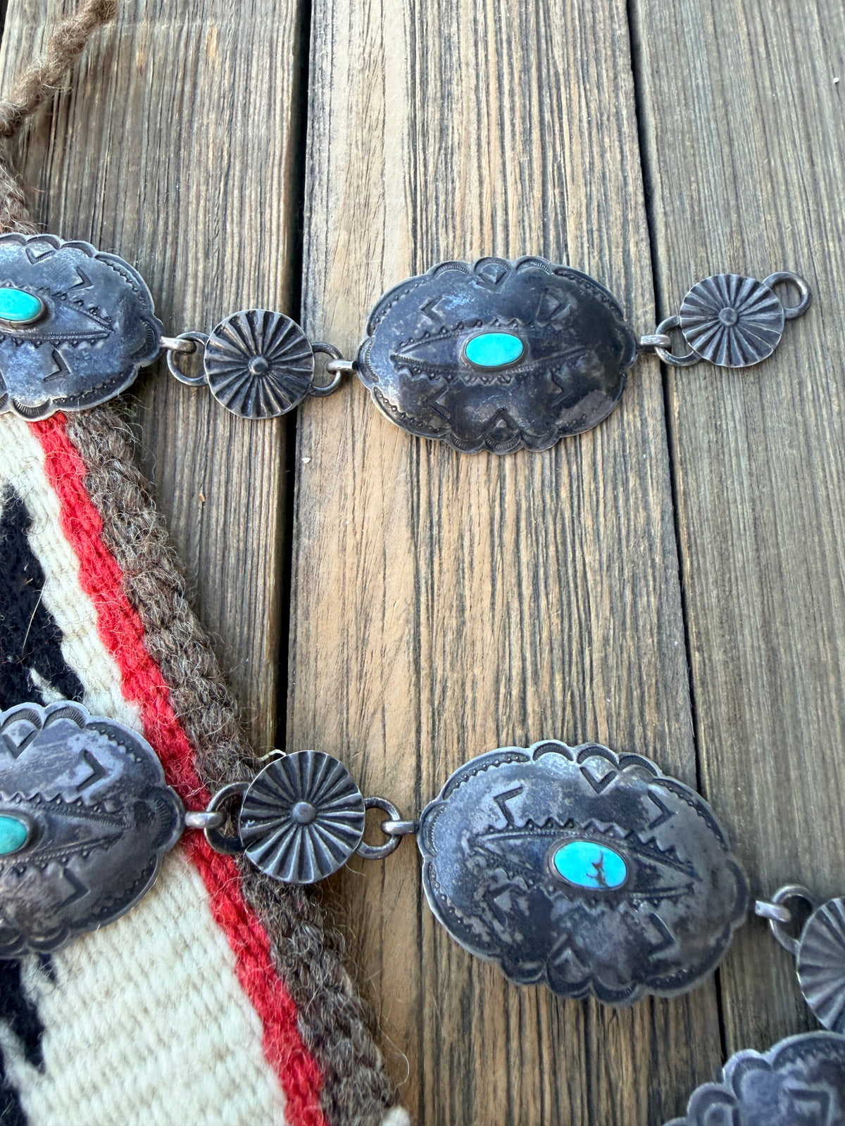 Handcrafted Vintage Old Pawn Turquoise & Sterling Silver Concho Belt