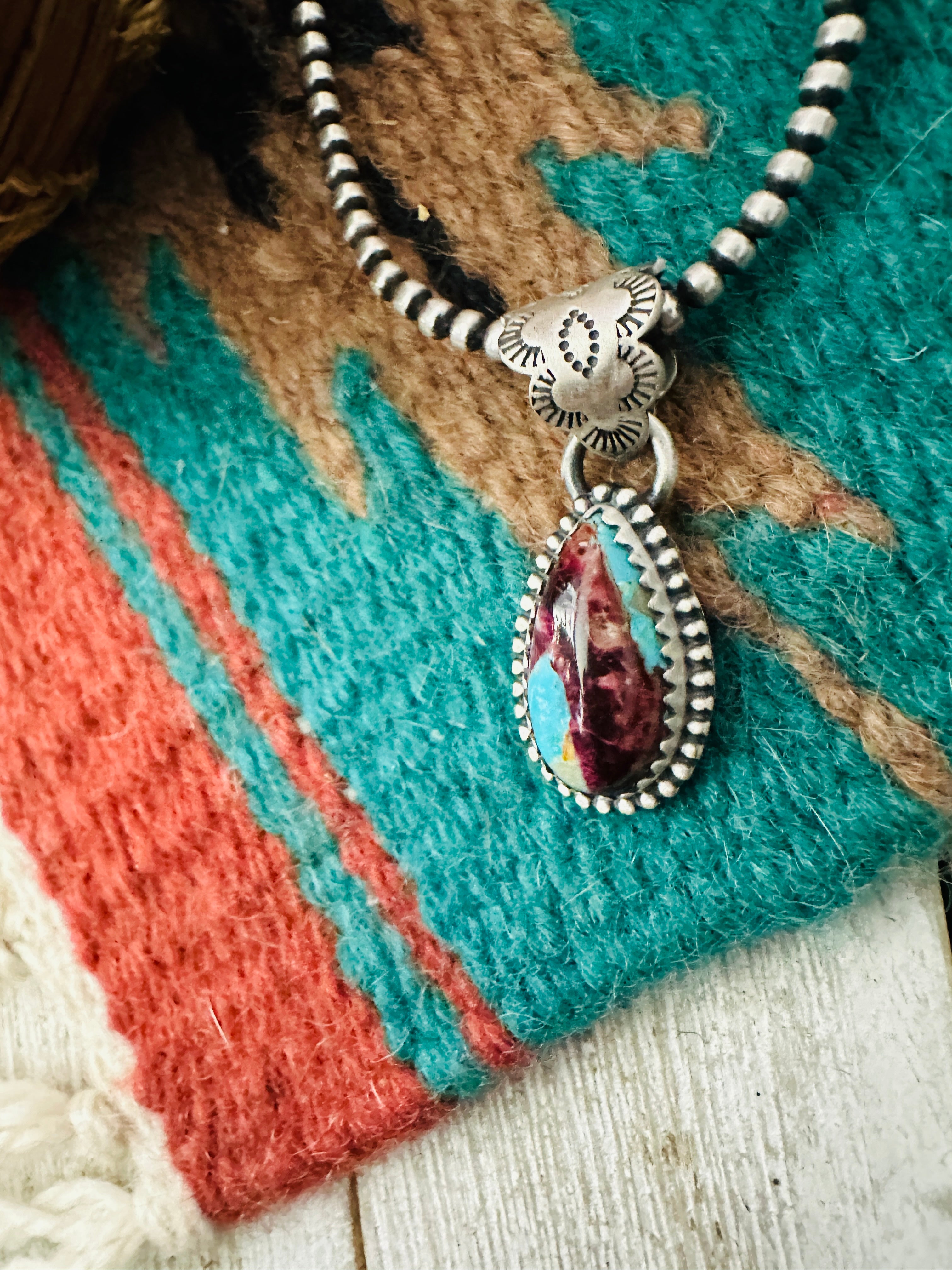 Handcrafted Sterling Silver, Purple Spiny & Turquoise Pendant