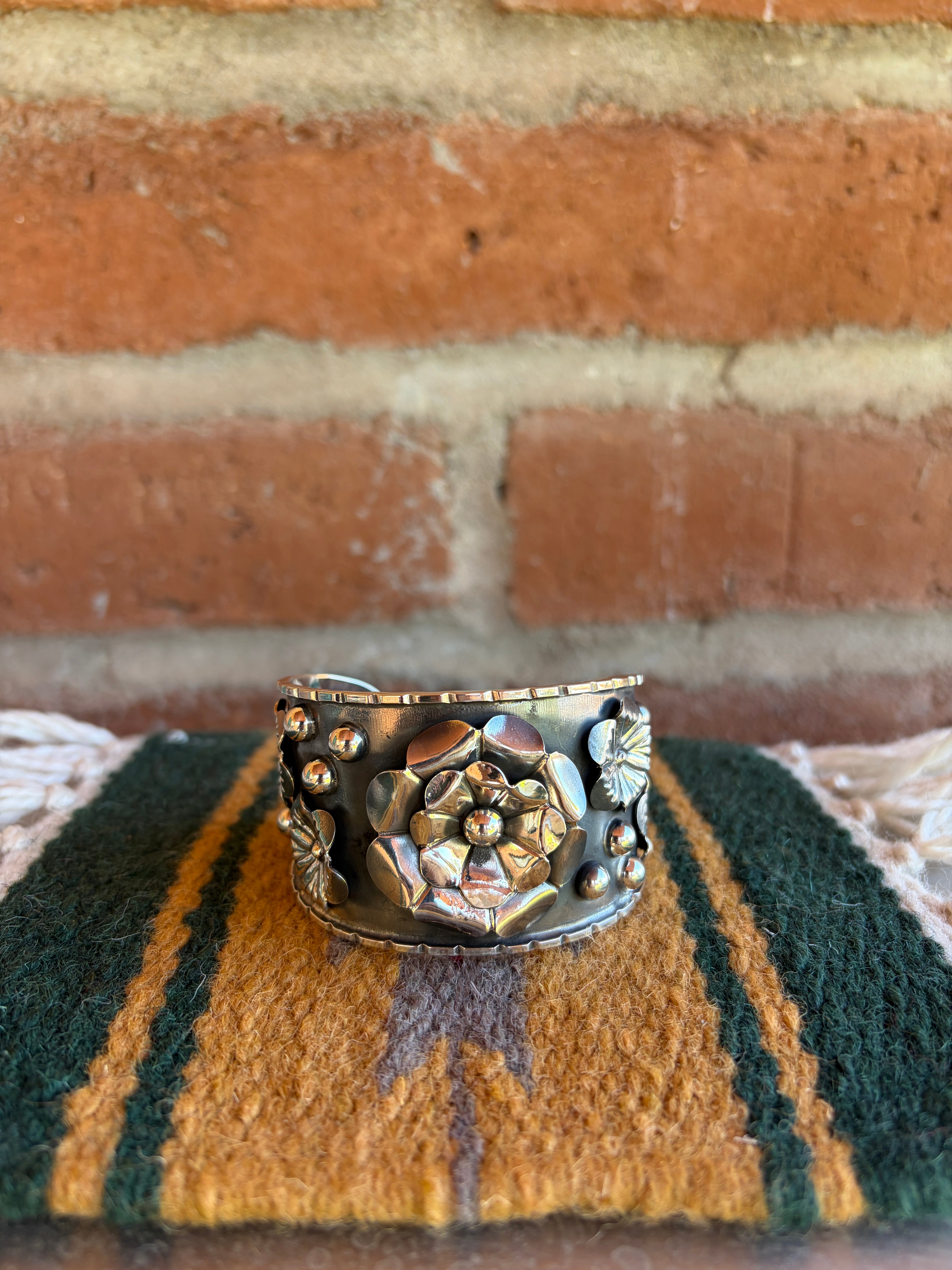 Handcrafted Sterling Silver Flower Cuff Bracelet