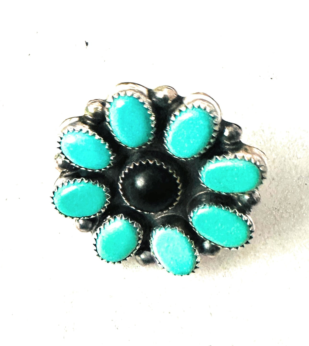 Navajo Sterling Silver, Turquoise & Onyx Cluster Ring Size 8