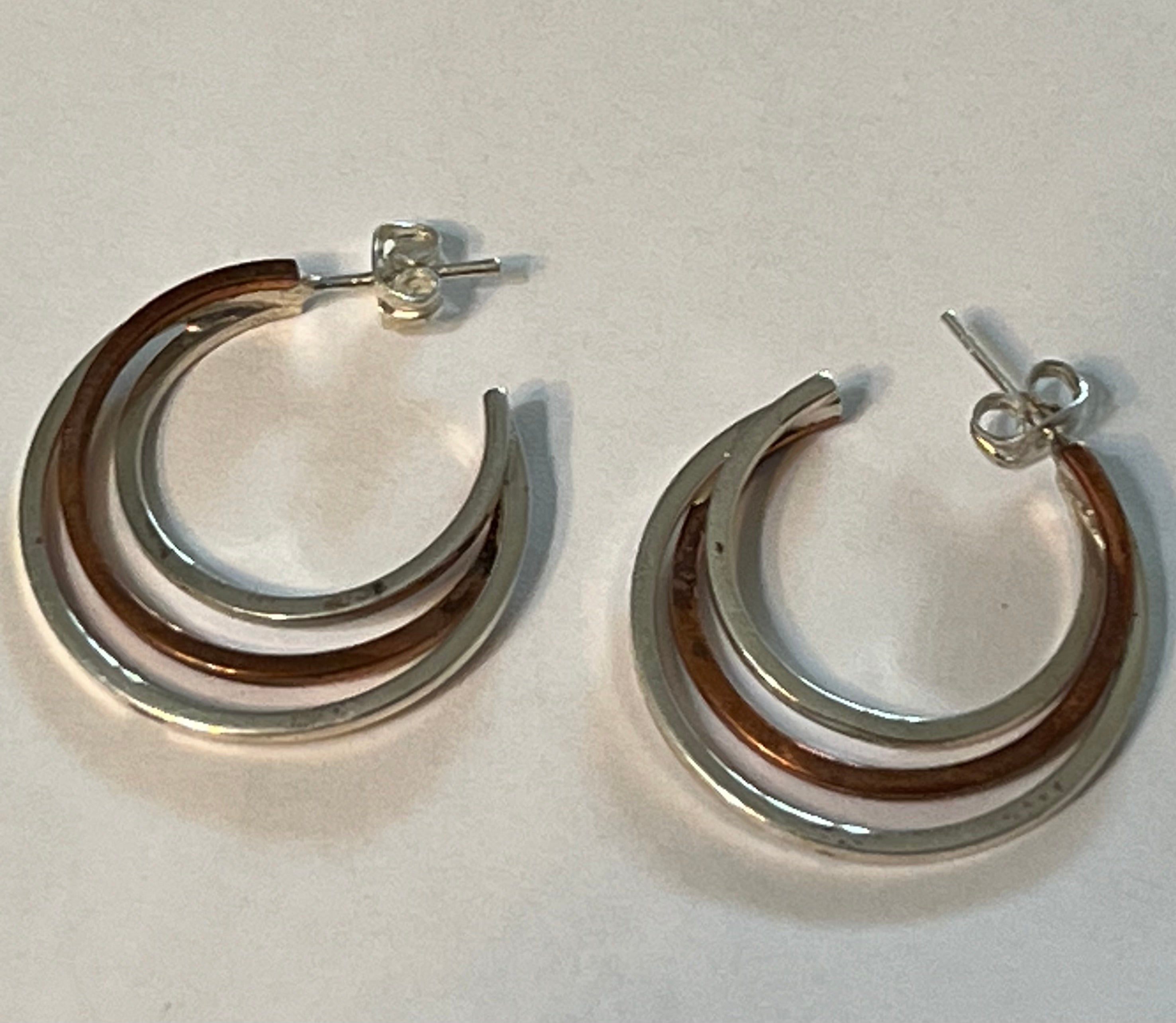 Triple Strand Silver & Copper Hoops