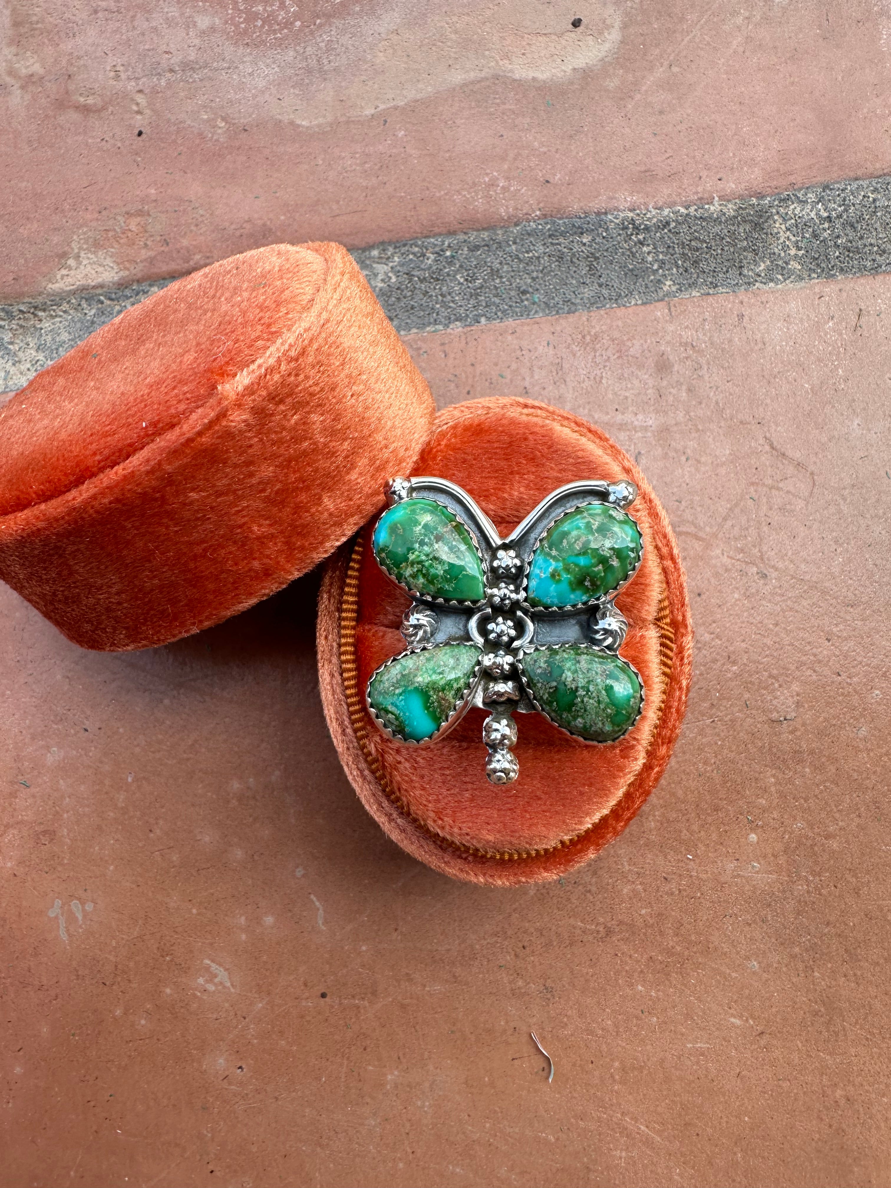 Handmade Butterfly Sonoran Mountain Turquoise & Sterling Adjustable Ring