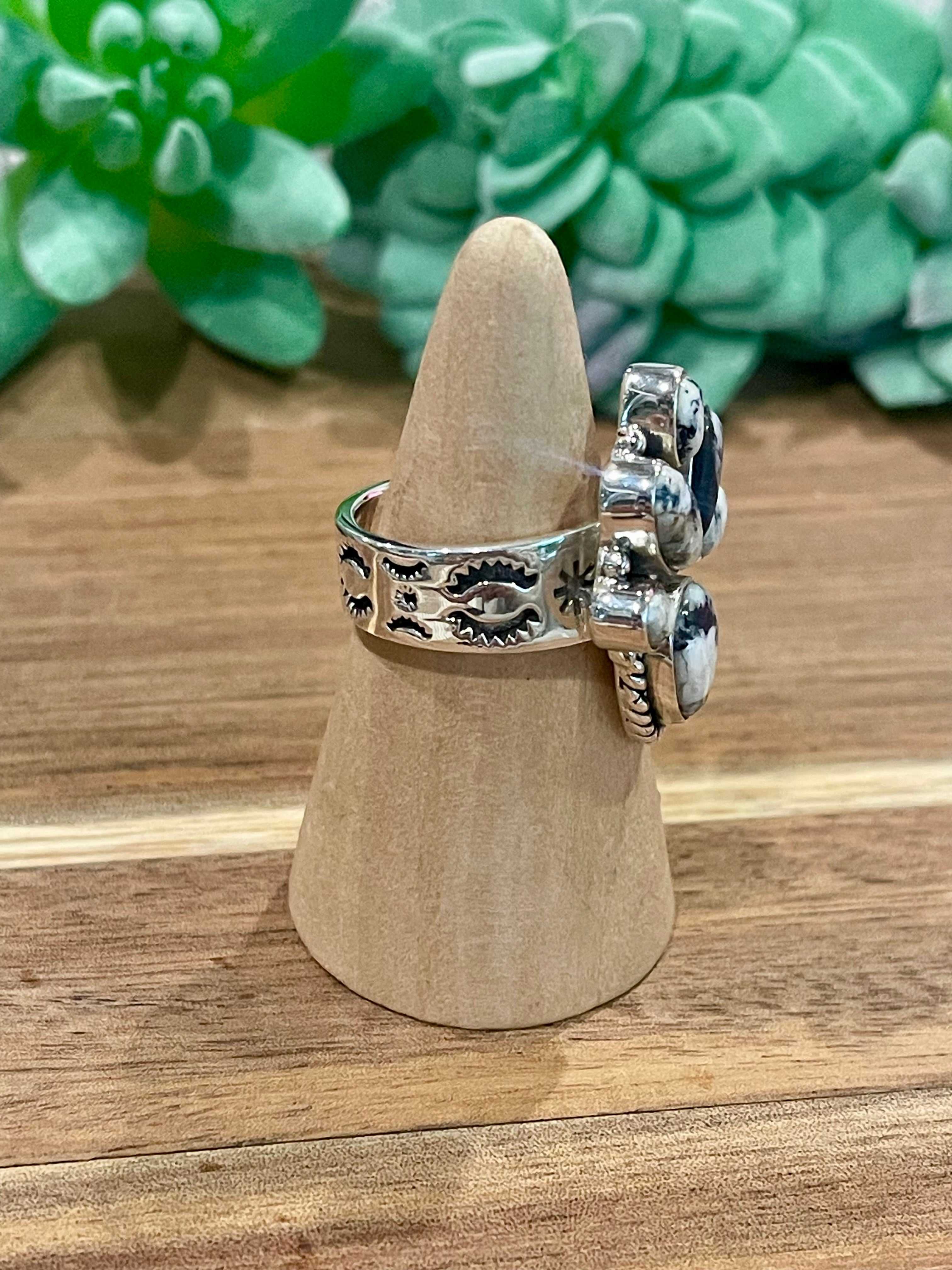 Handmade Sterling Silver & White Buffalo Adjustable Ring