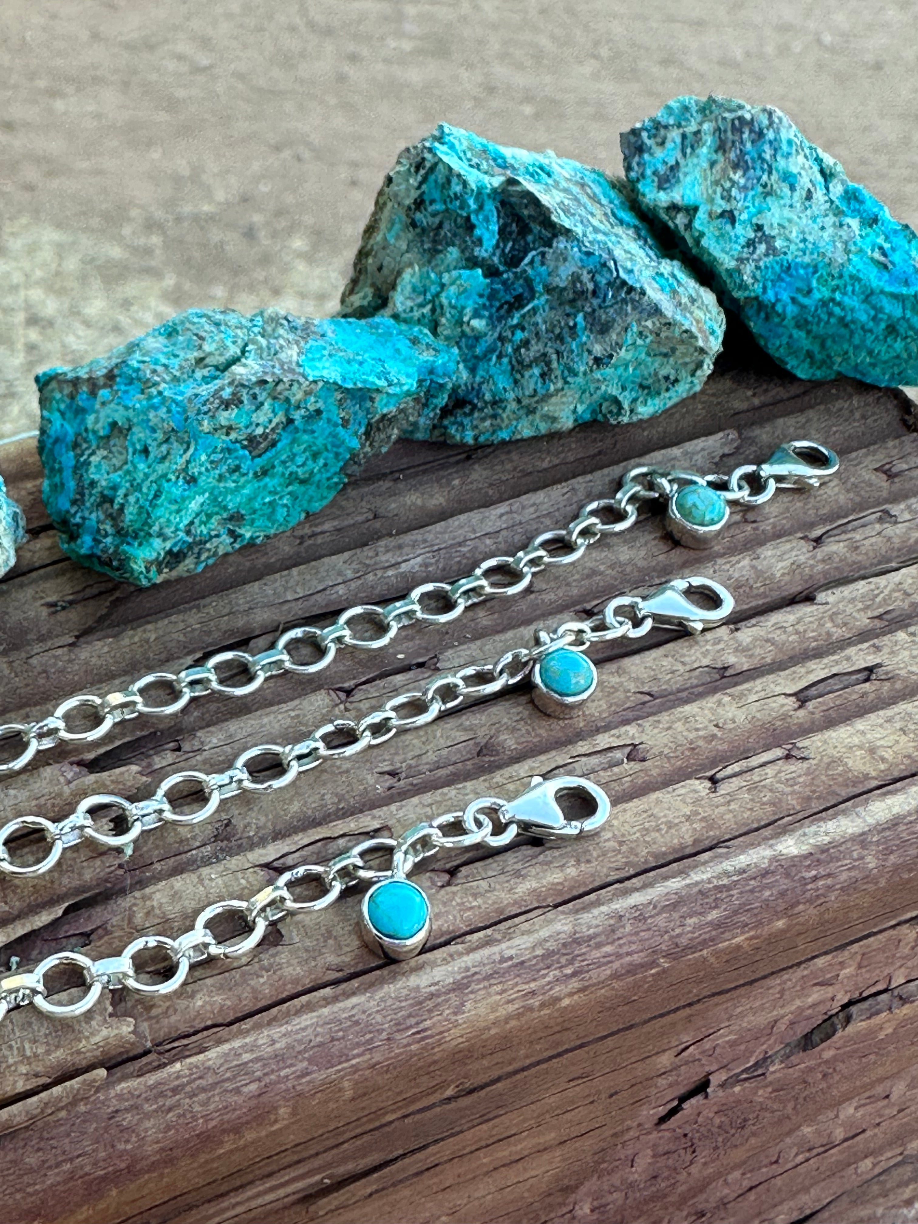 Sterling Silver Beautiful Handmade Chain Link Turquoise Necklace Extender