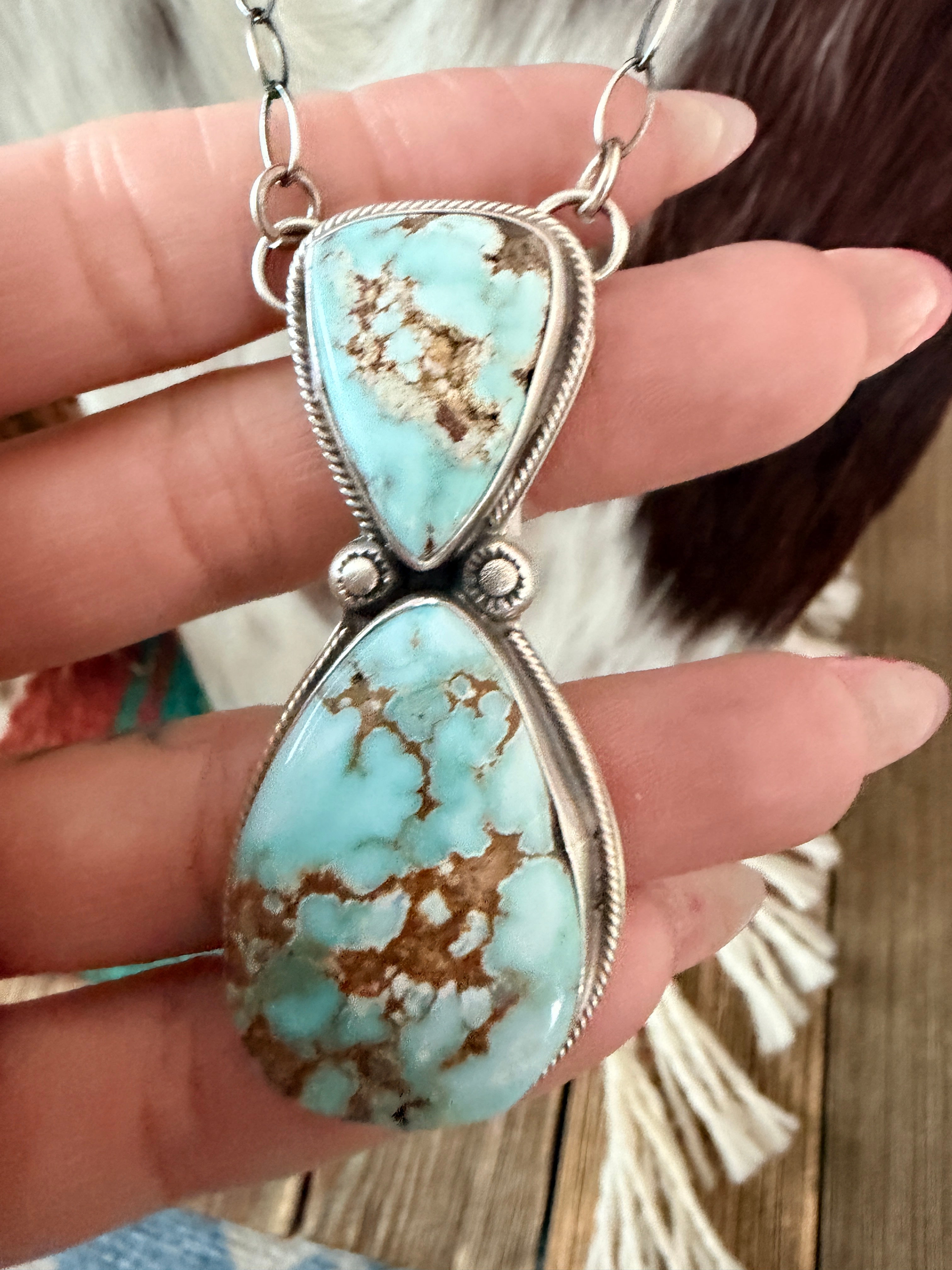 Handcrafted Dry Creek Turquoise & Sterling Silver Necklace by Joelias Draper