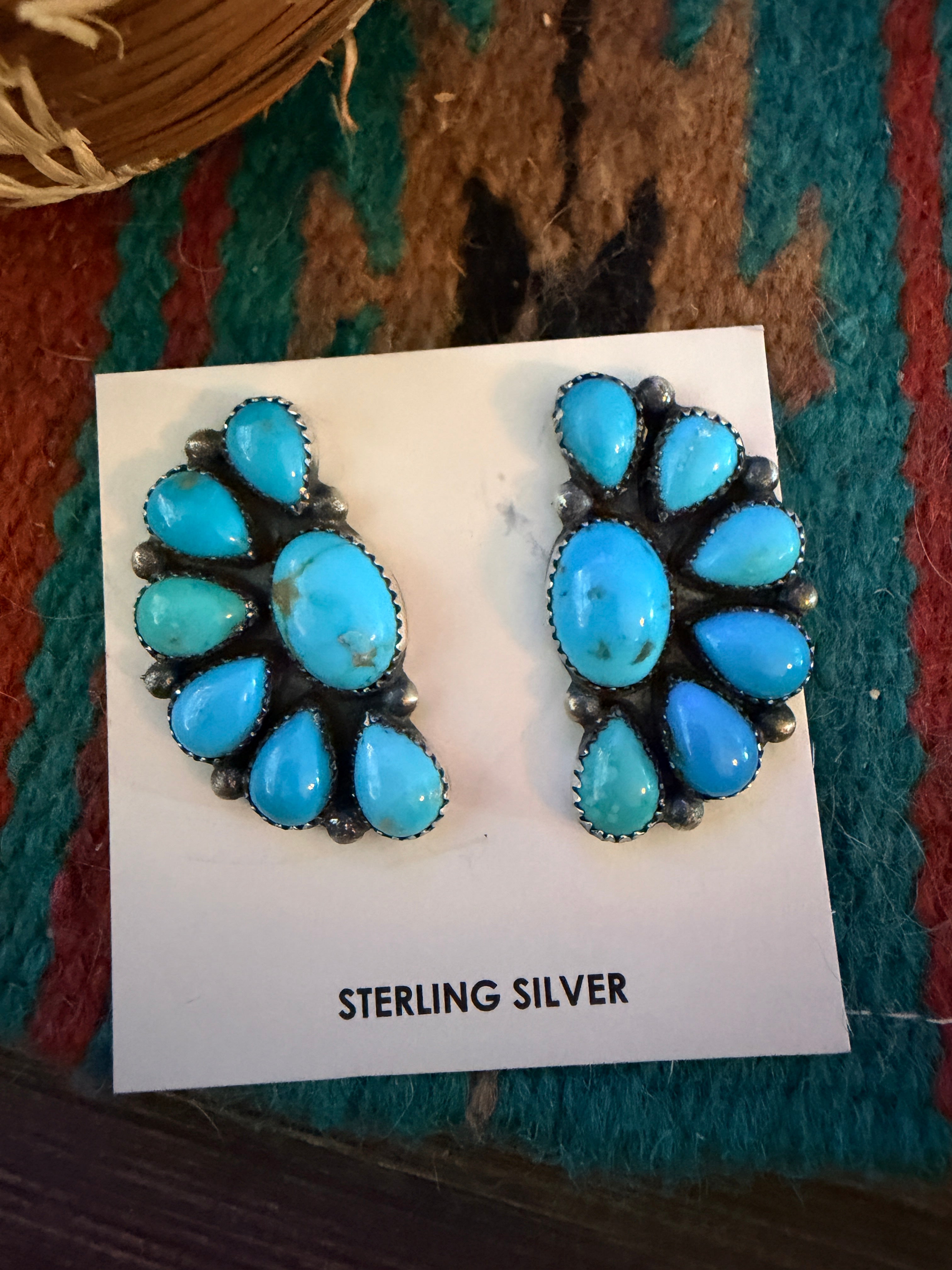 Handcrafted Turquoise & Sterling Silver Post Earrings by Hiram Largo